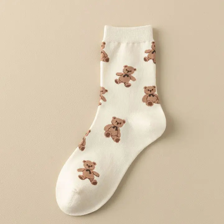 Sonya Ivory & Tan Teddy Bear Socks