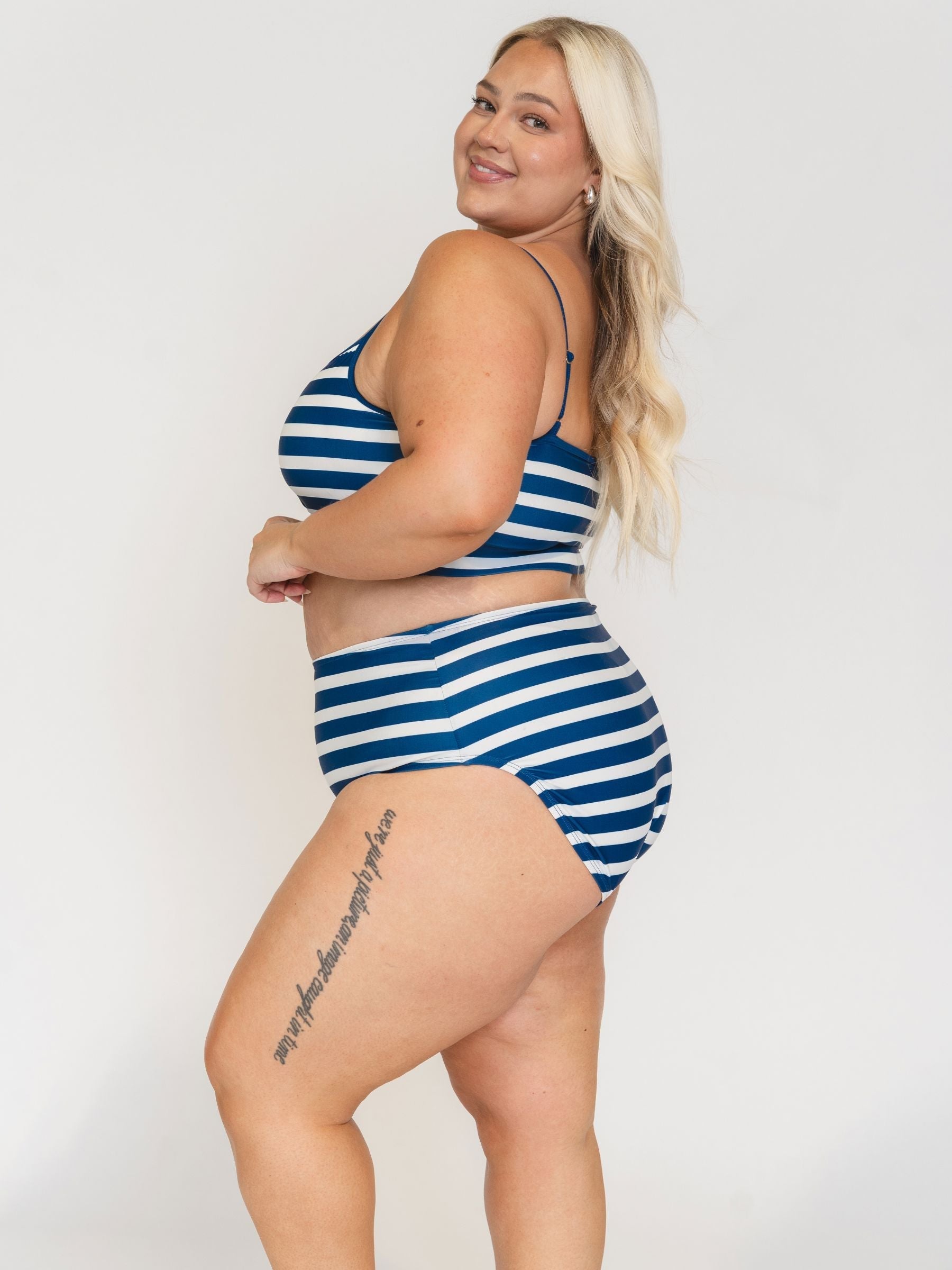 Navy Stripe High-Waist Bottom