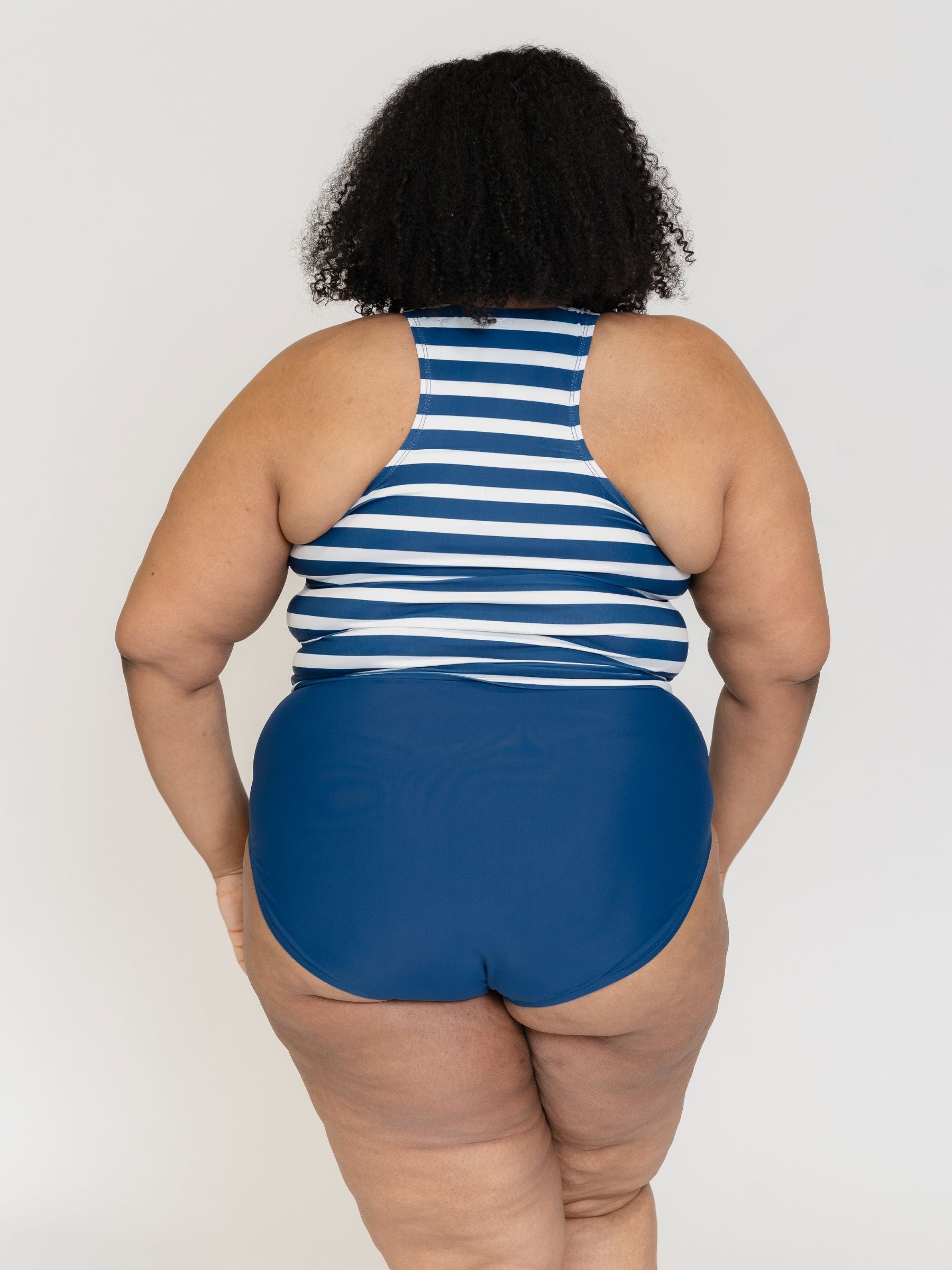 Navy Stripe Racer-Back Tankini Top