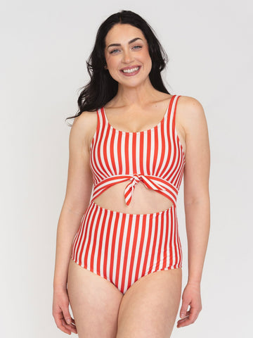 Red Stripe Knotted One-Piece