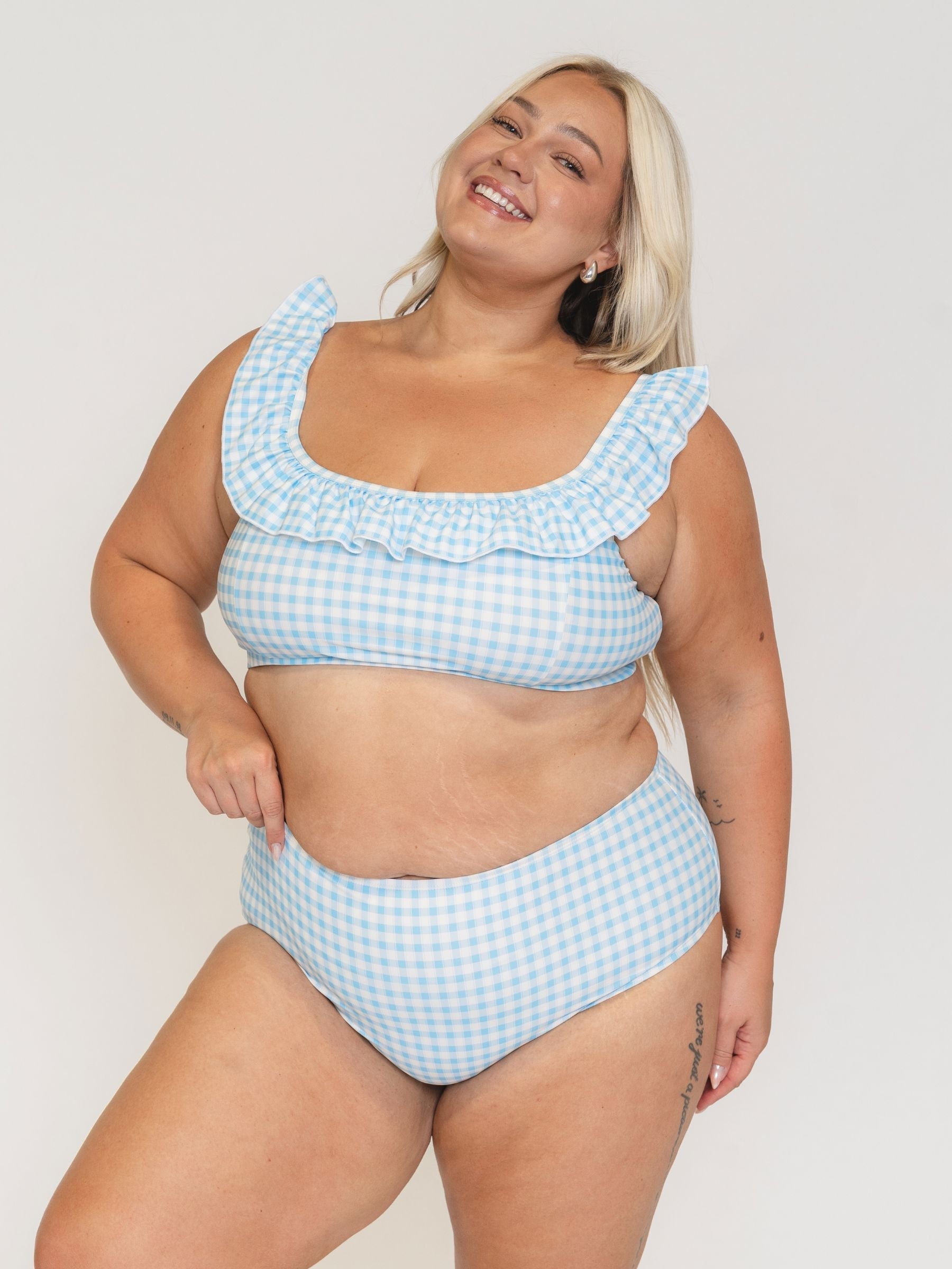 Sky Gingham Ruffle Scoop Bralette