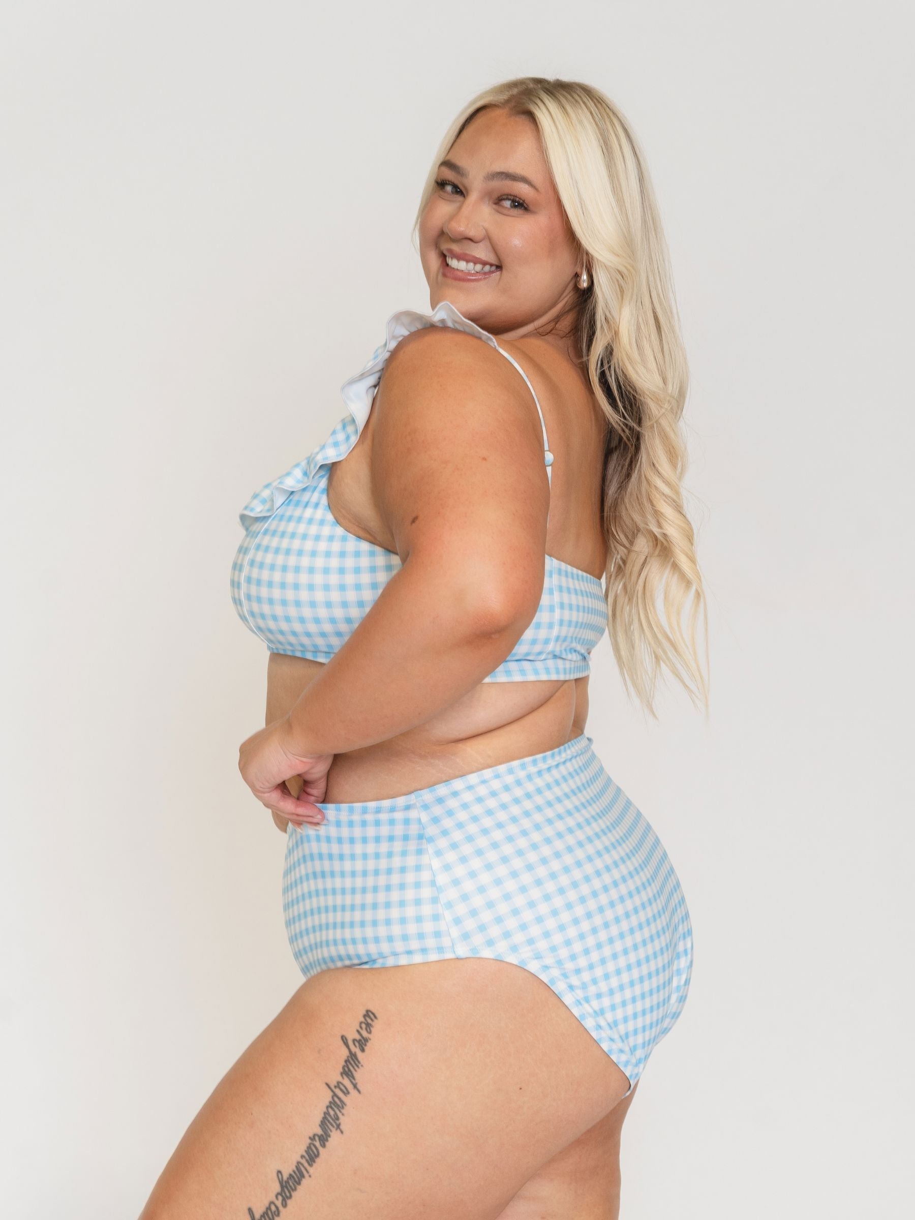 Sky Gingham High-Waist Bottom