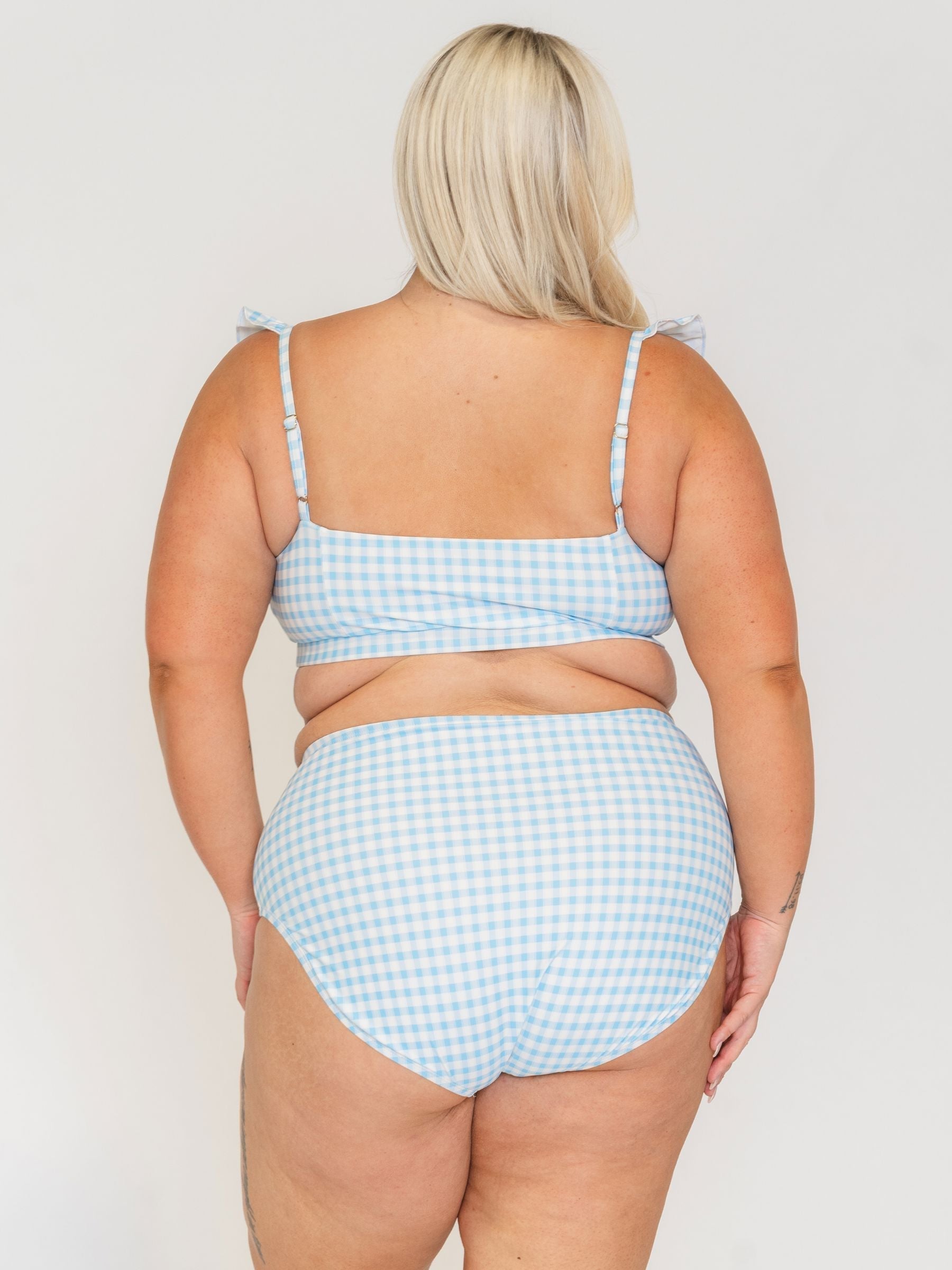 Sky Gingham Ruffle Scoop Bralette