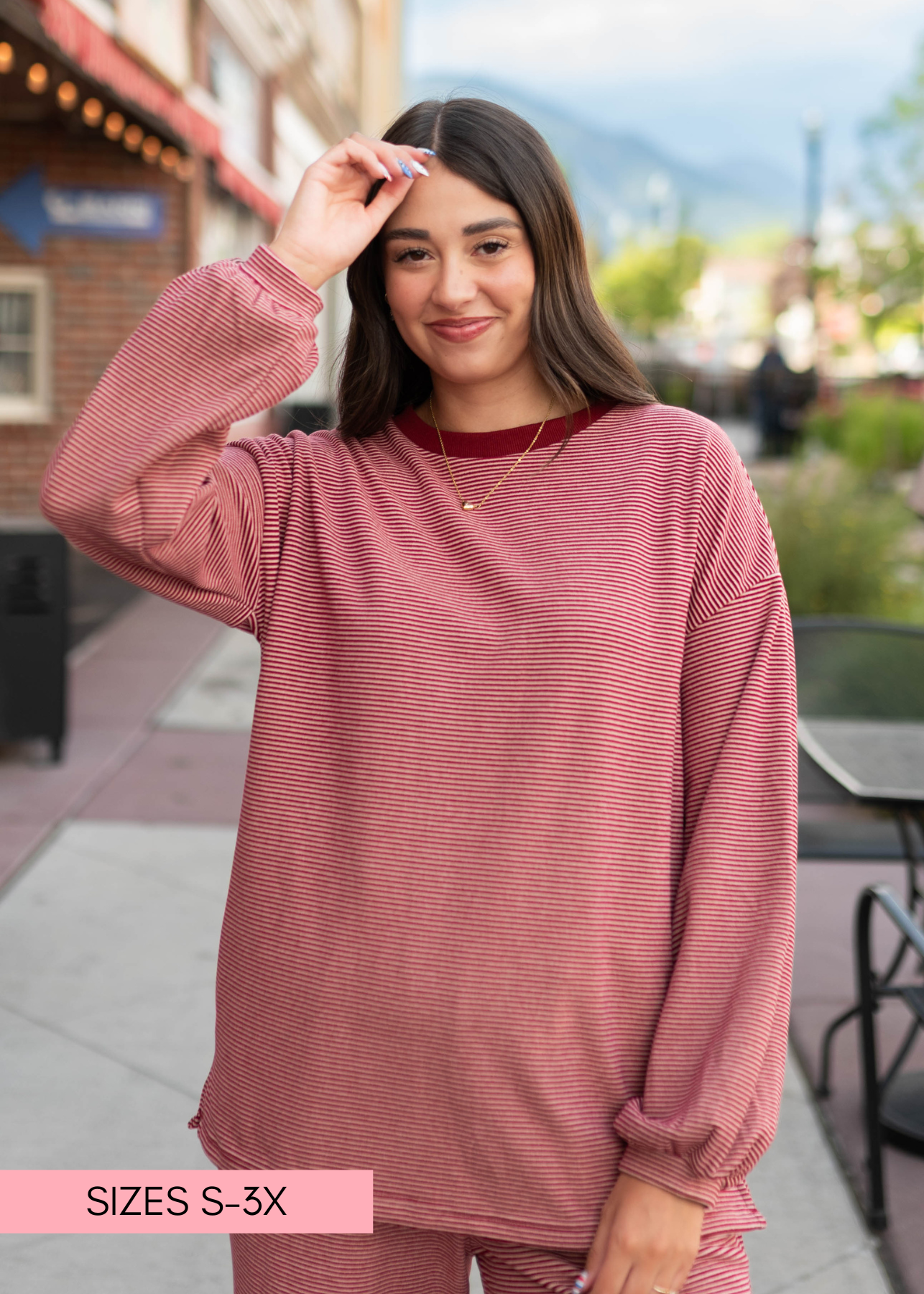 Naomi Dark Red & Pink Striped Pullover Top