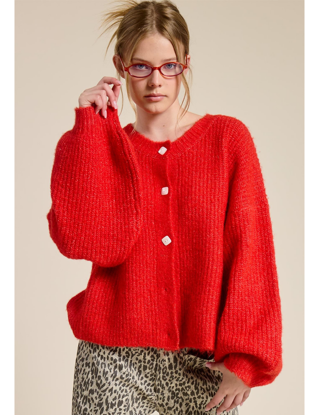 Balloon Cardigan, Scarlet