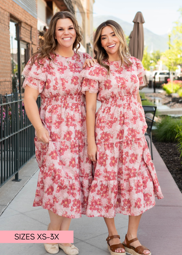 Lena & Lou Annette Dusty Pink Floral Tiered Dress