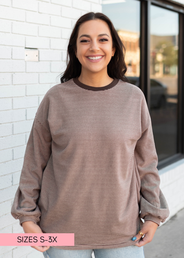 Naomi Brown & Cream Striped Pullover Top