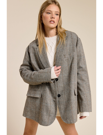 Oversized Boyfriend Blazer, Brown Plaid