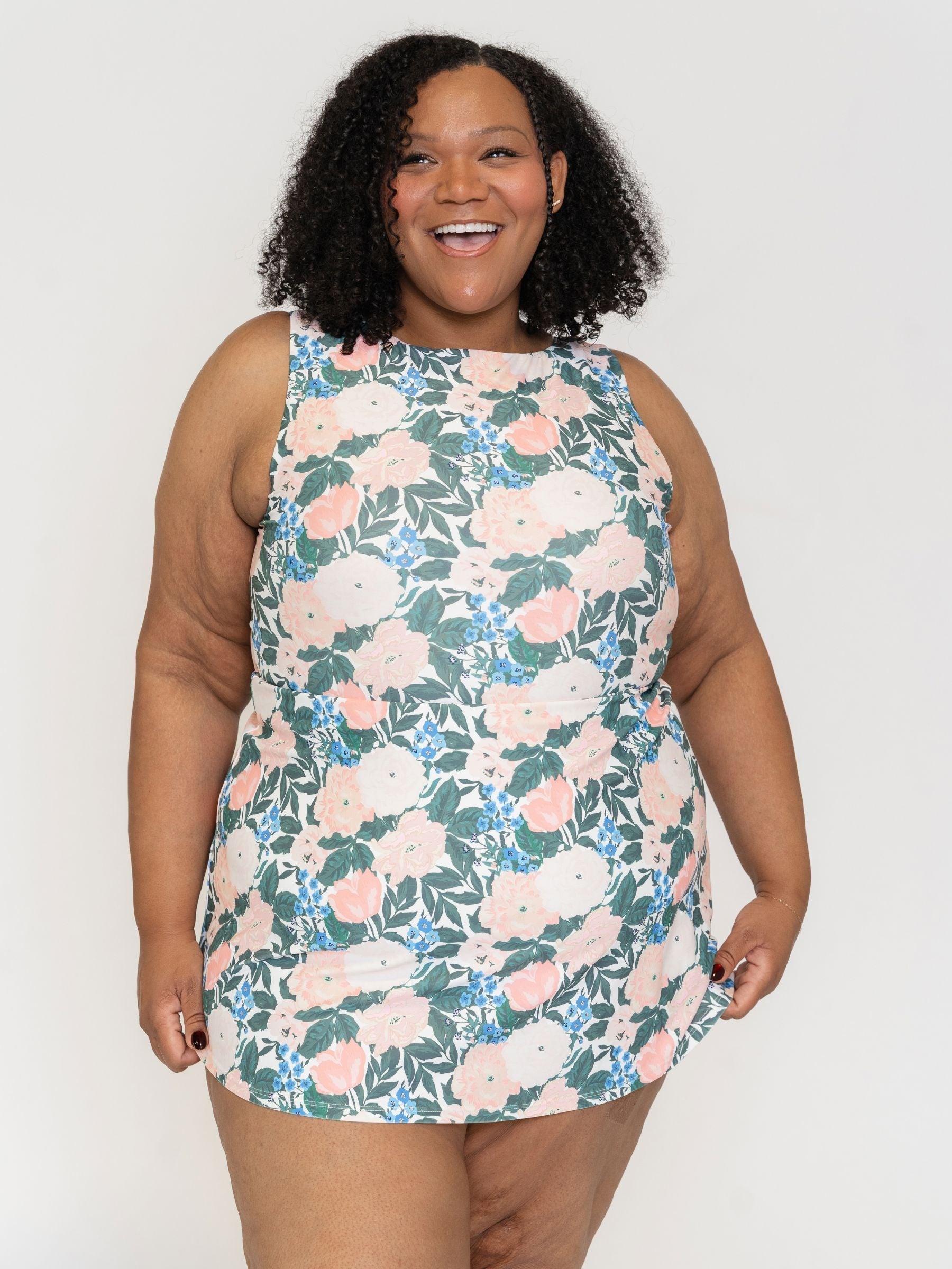Bouquet Boat-Neck Swim Dress