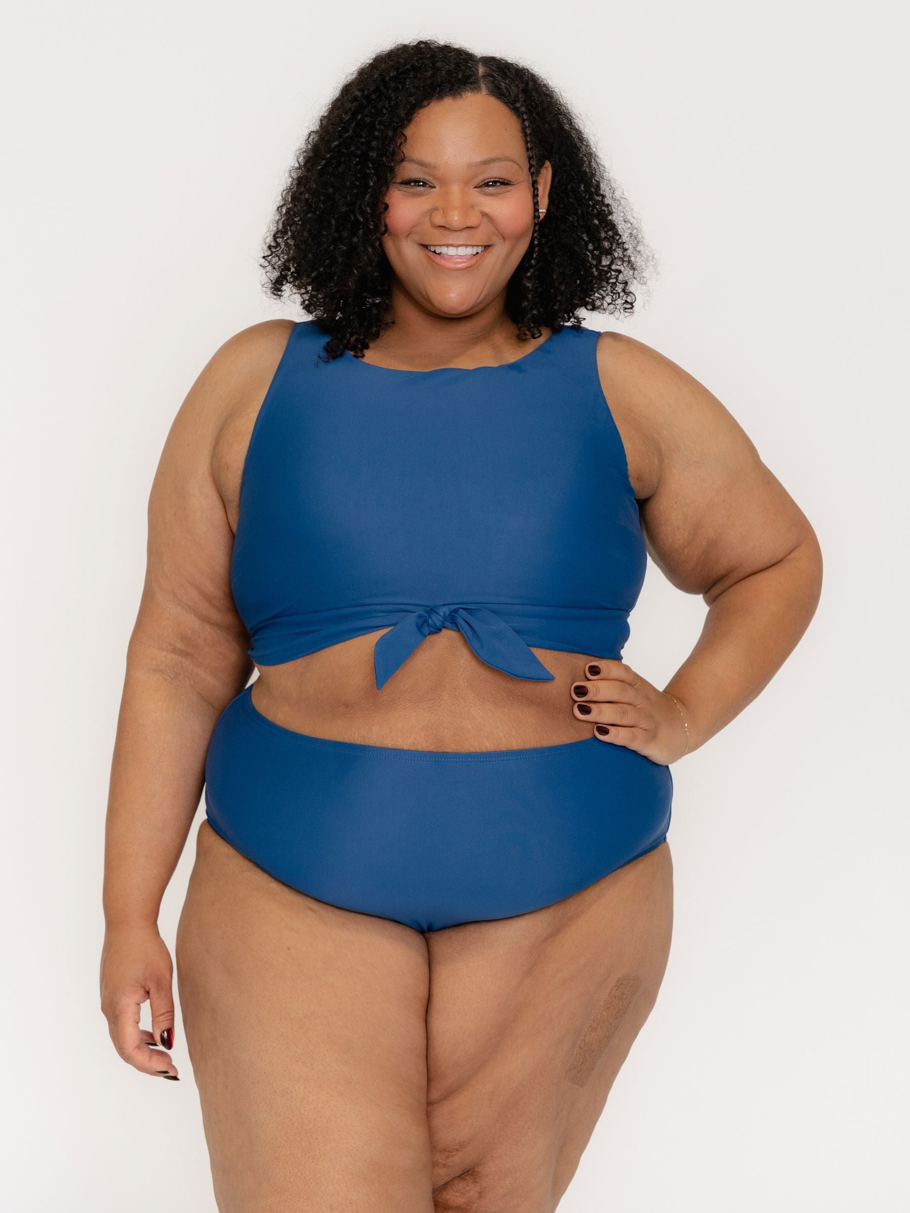 Navy Knotted Crop Top