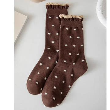 Matilda Brown & Cream Polka Dot Ruffle Socks