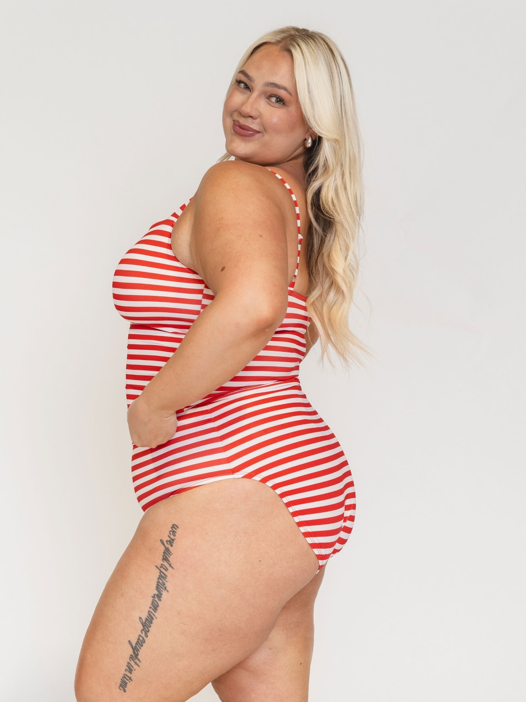 Red Stripe Square Neck Tankini Top