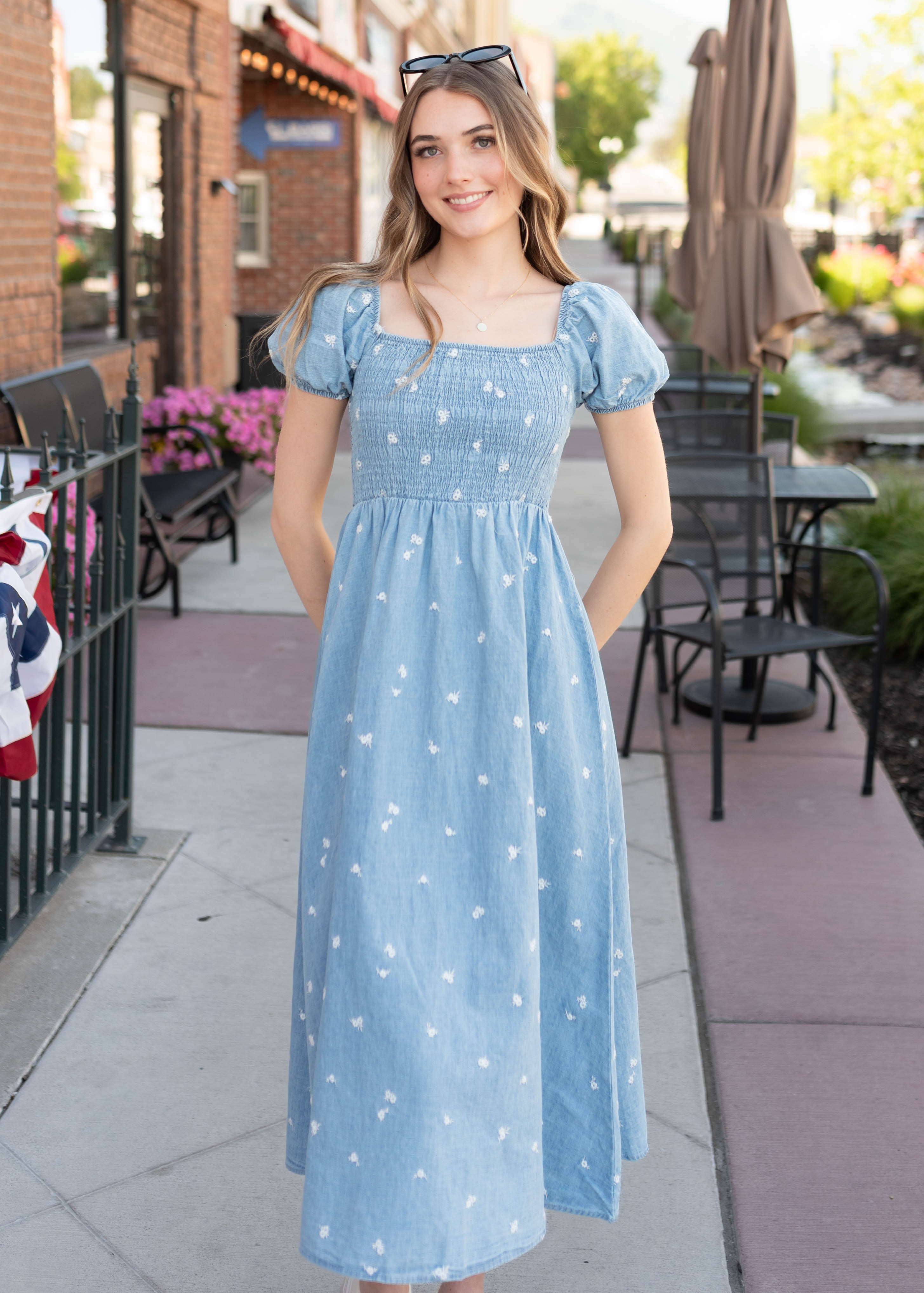 Abbie Chambray Floral Dress