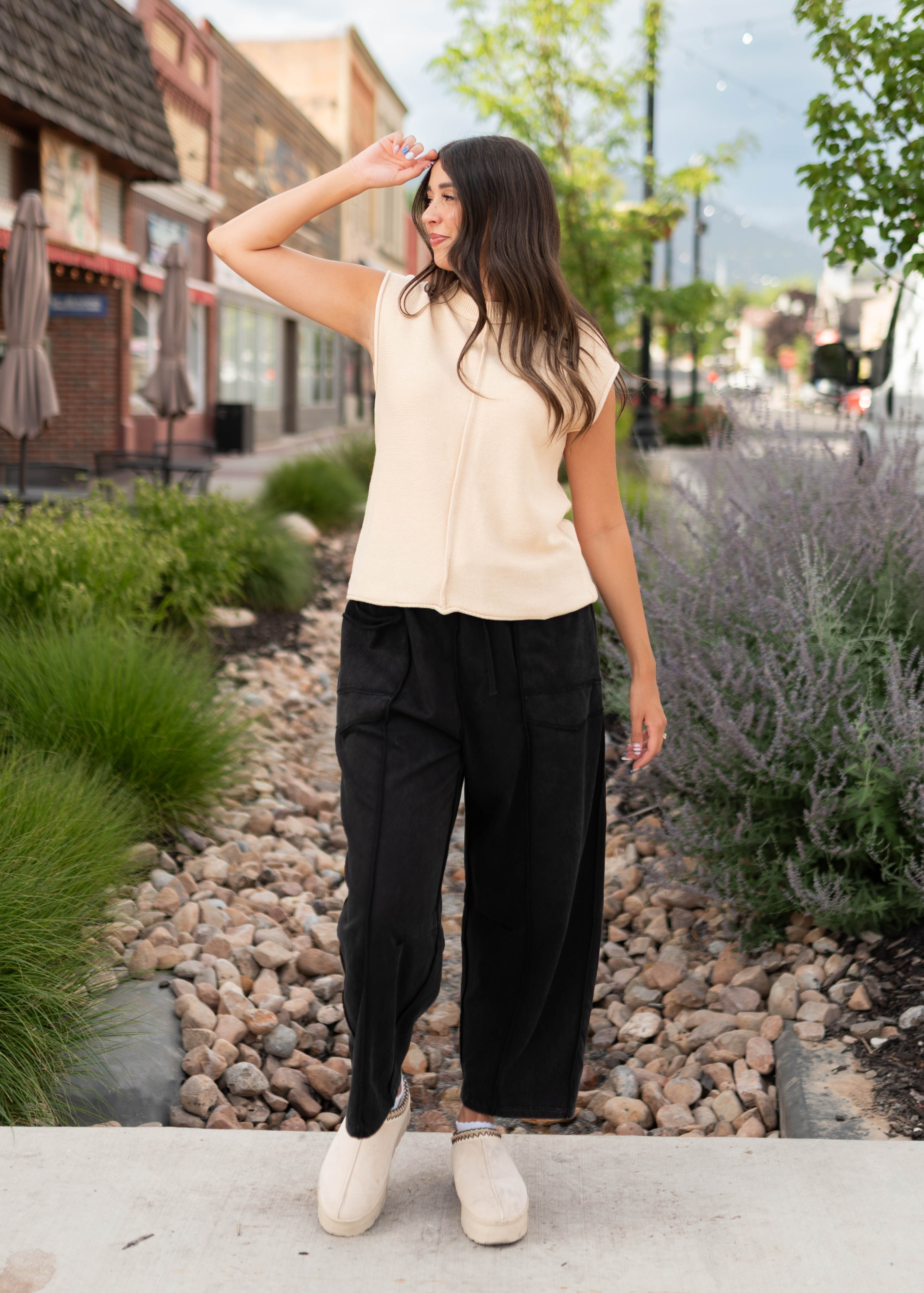 Addison Black Tie Waist Barrel Pants