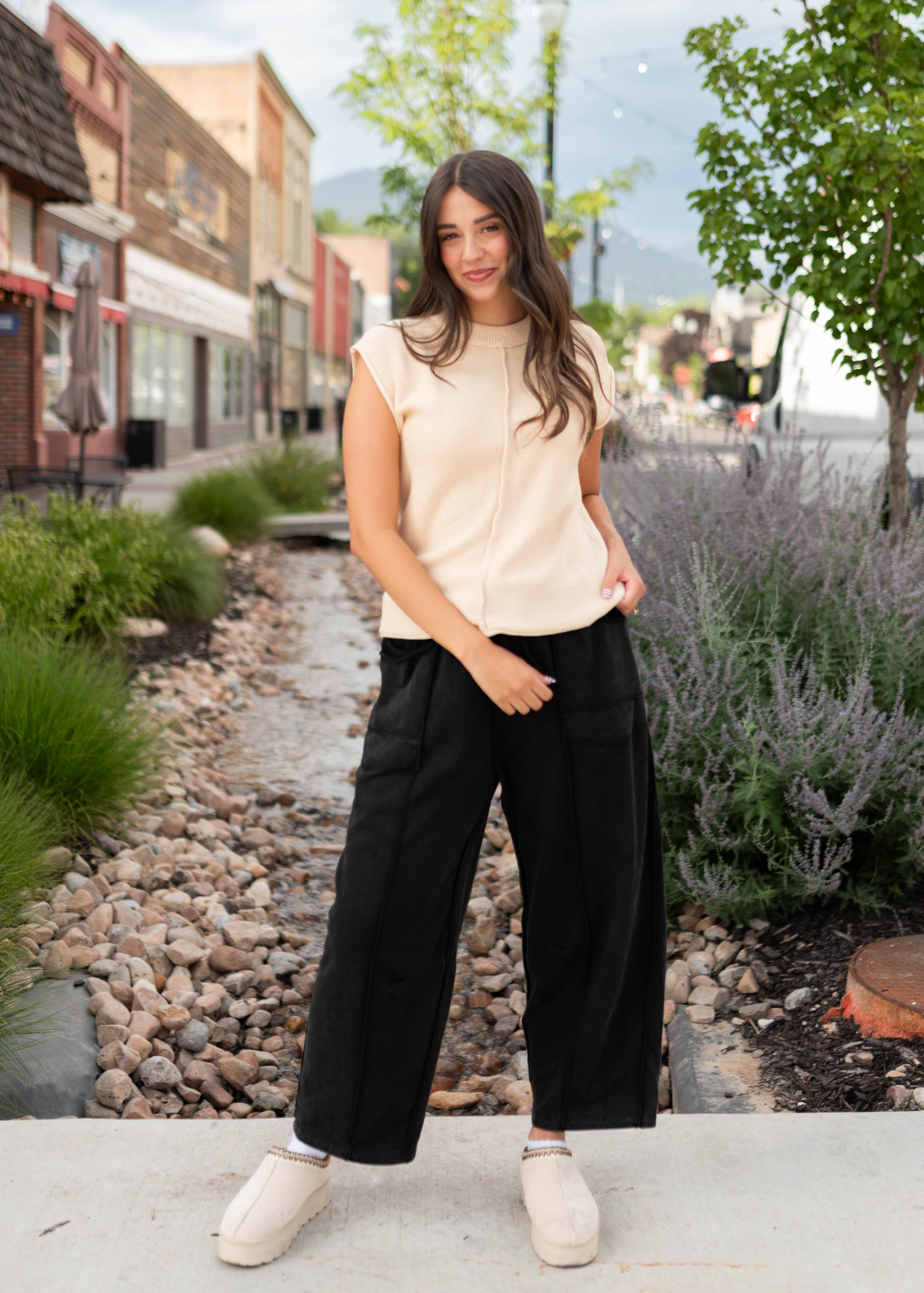 Addison Black Tie Waist Barrel Pants