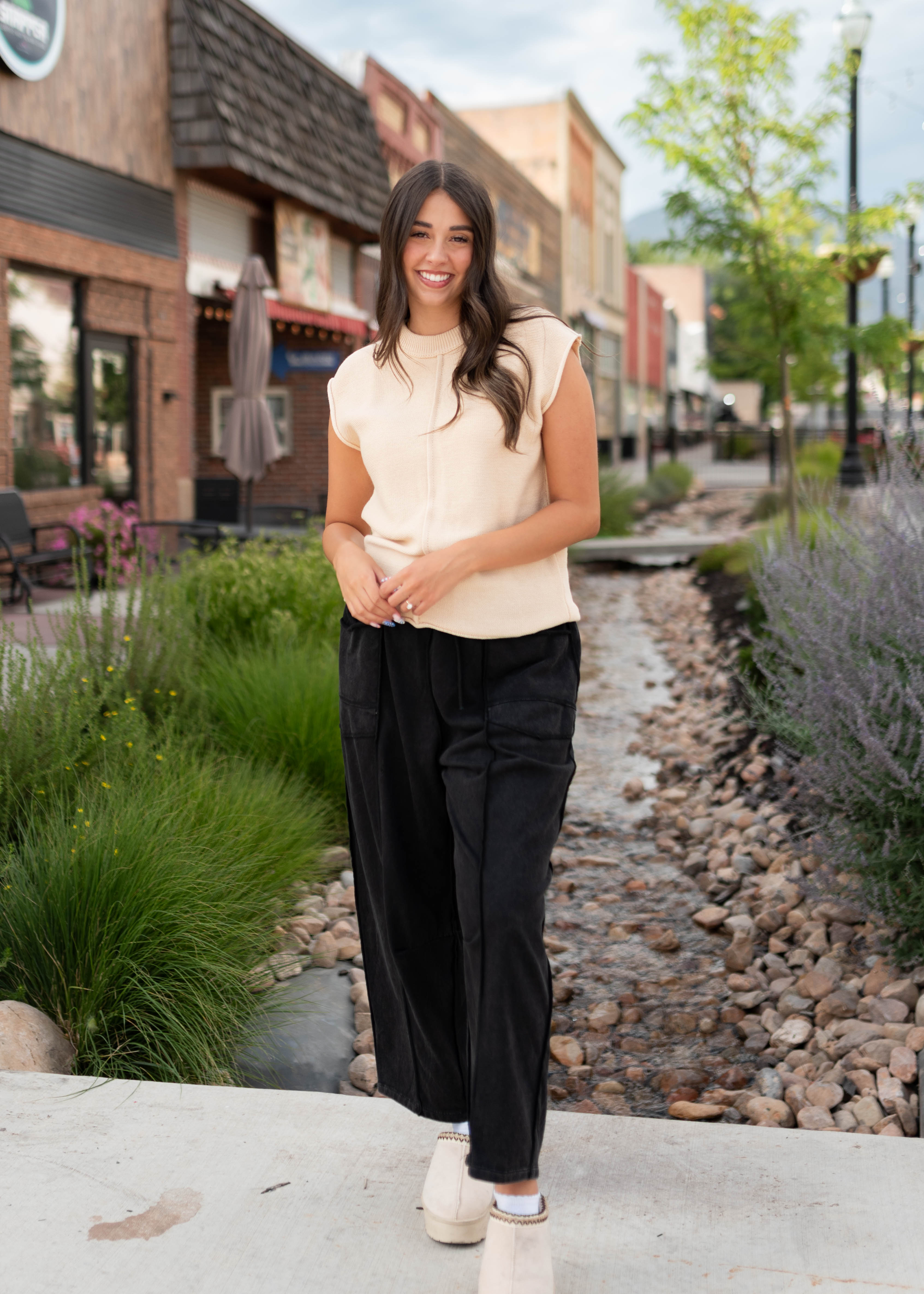 Addison Black Tie Waist Barrel Pants
