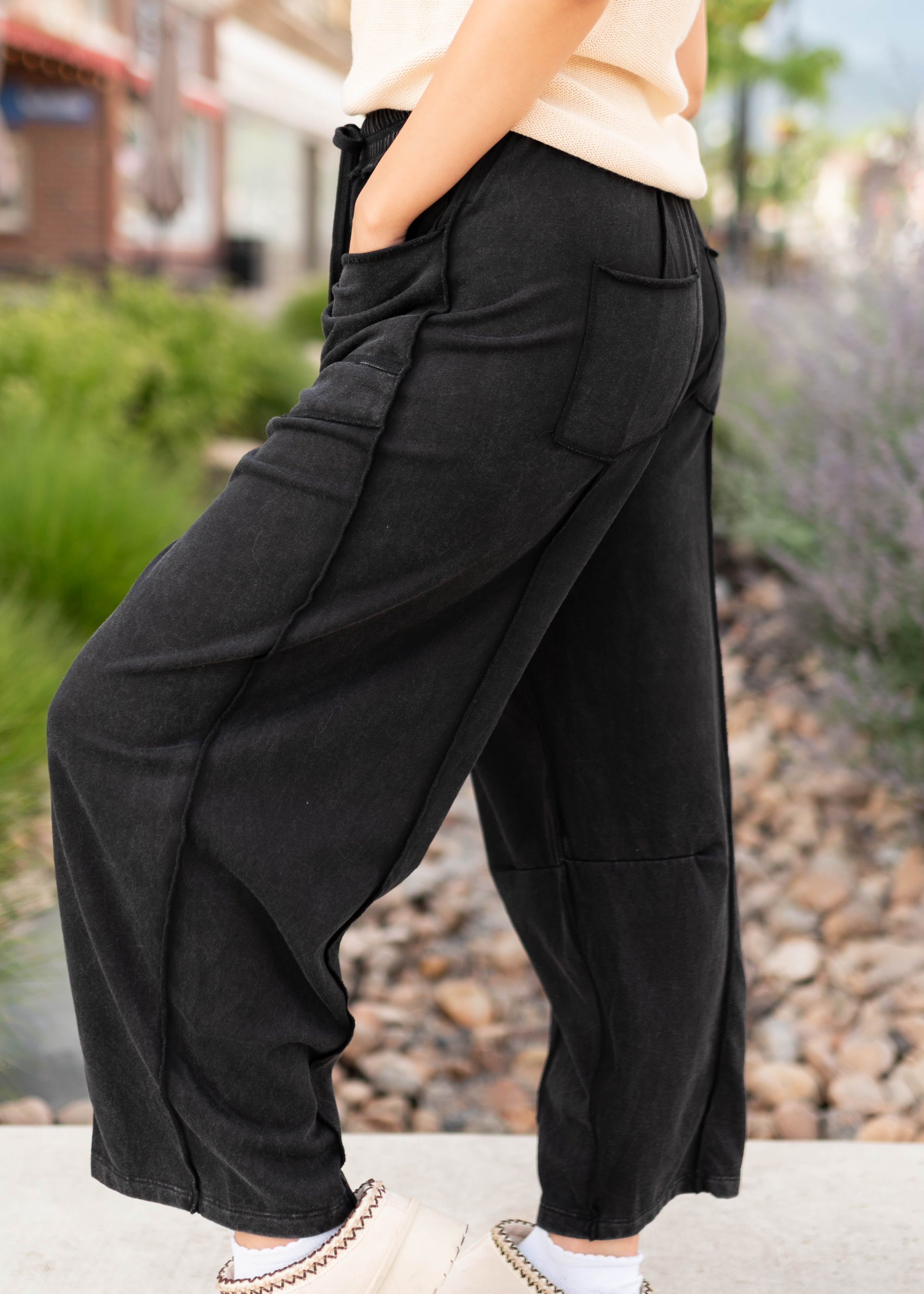 Addison Black Tie Waist Barrel Pants
