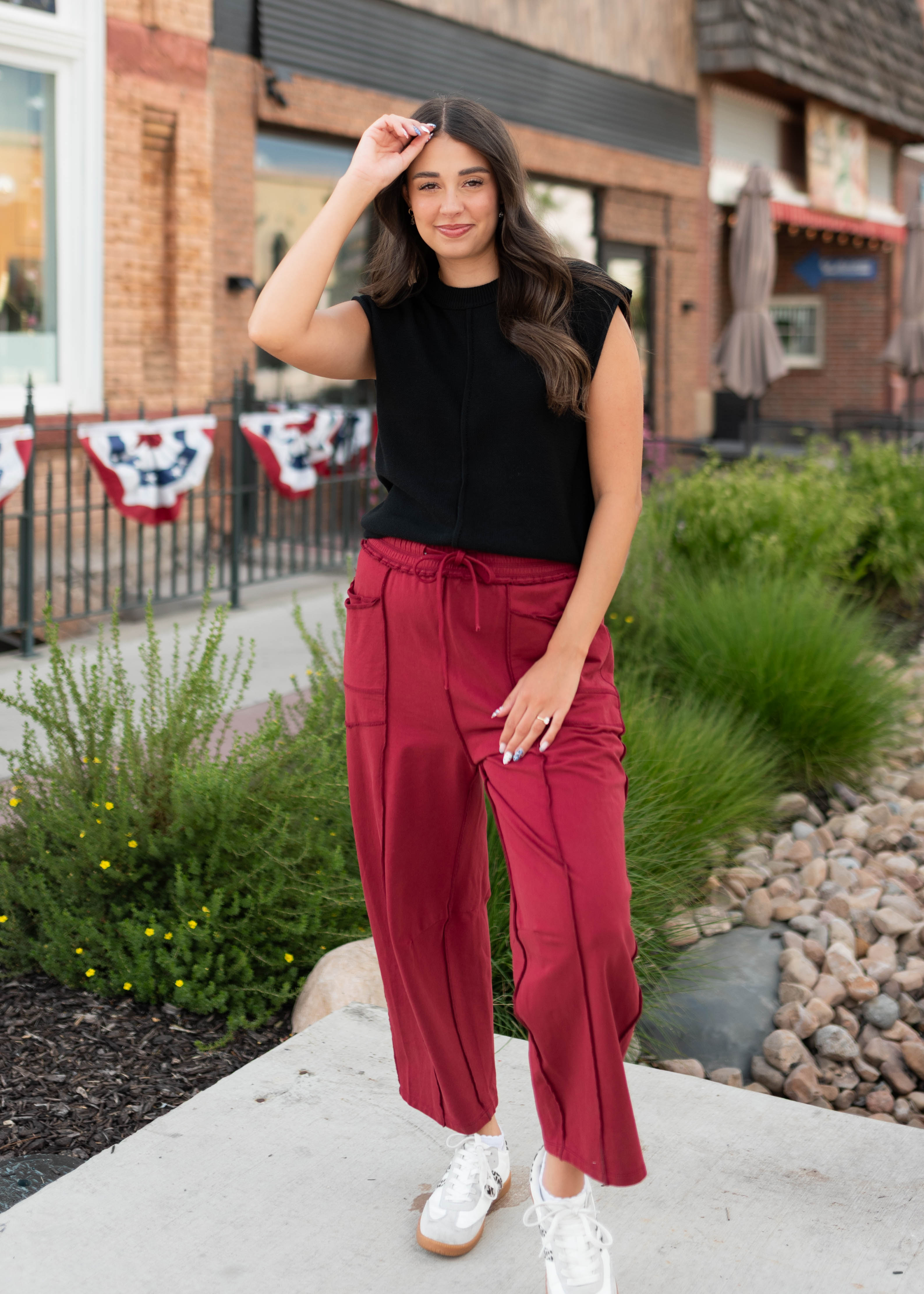Addison Burgundy Tie Waist Barrel Pants