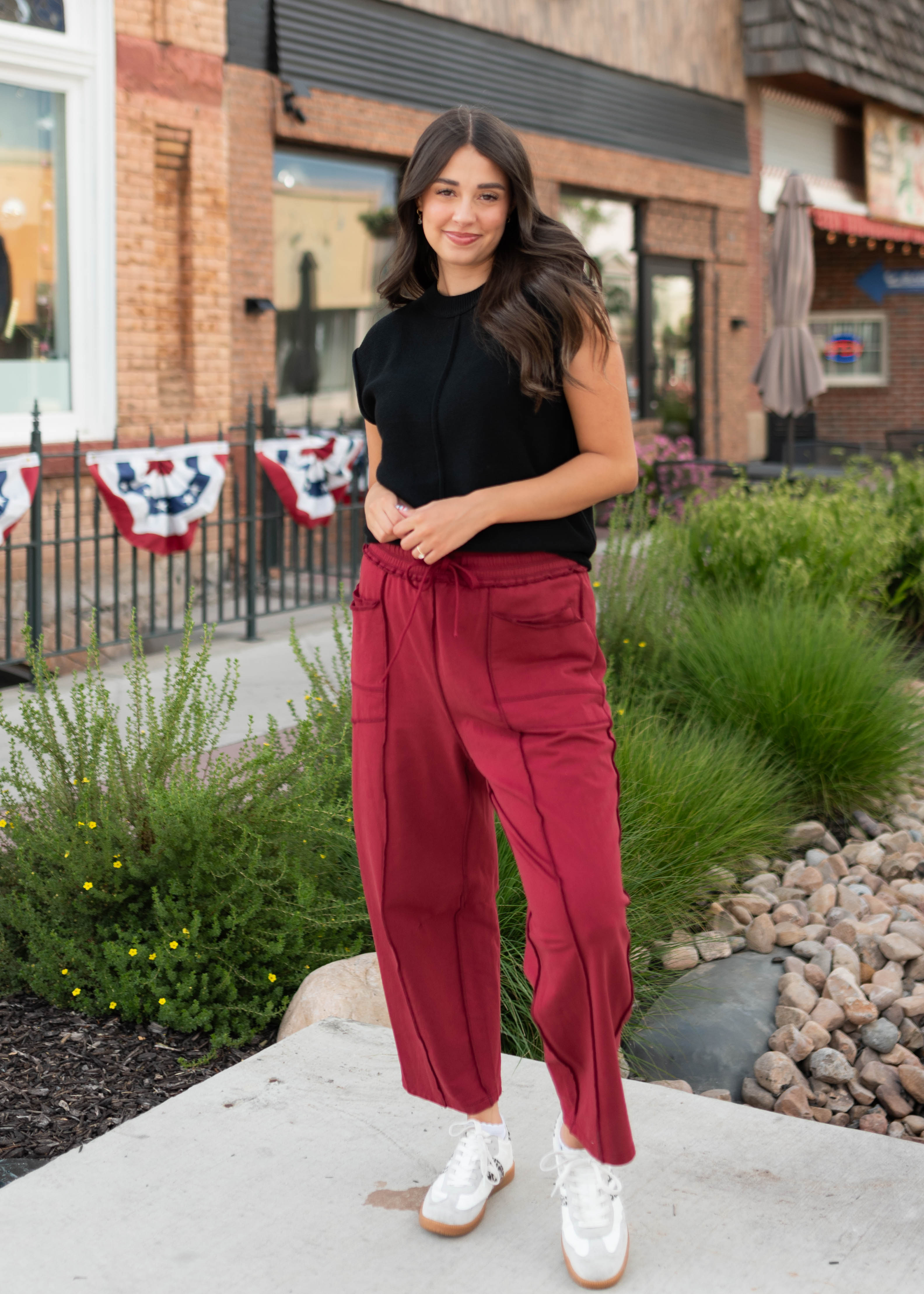 Addison Burgundy Tie Waist Barrel Pants