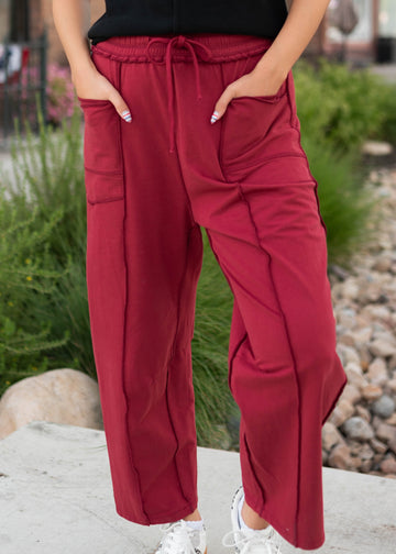 Addison Burgundy Tie Waist Barrel Pants