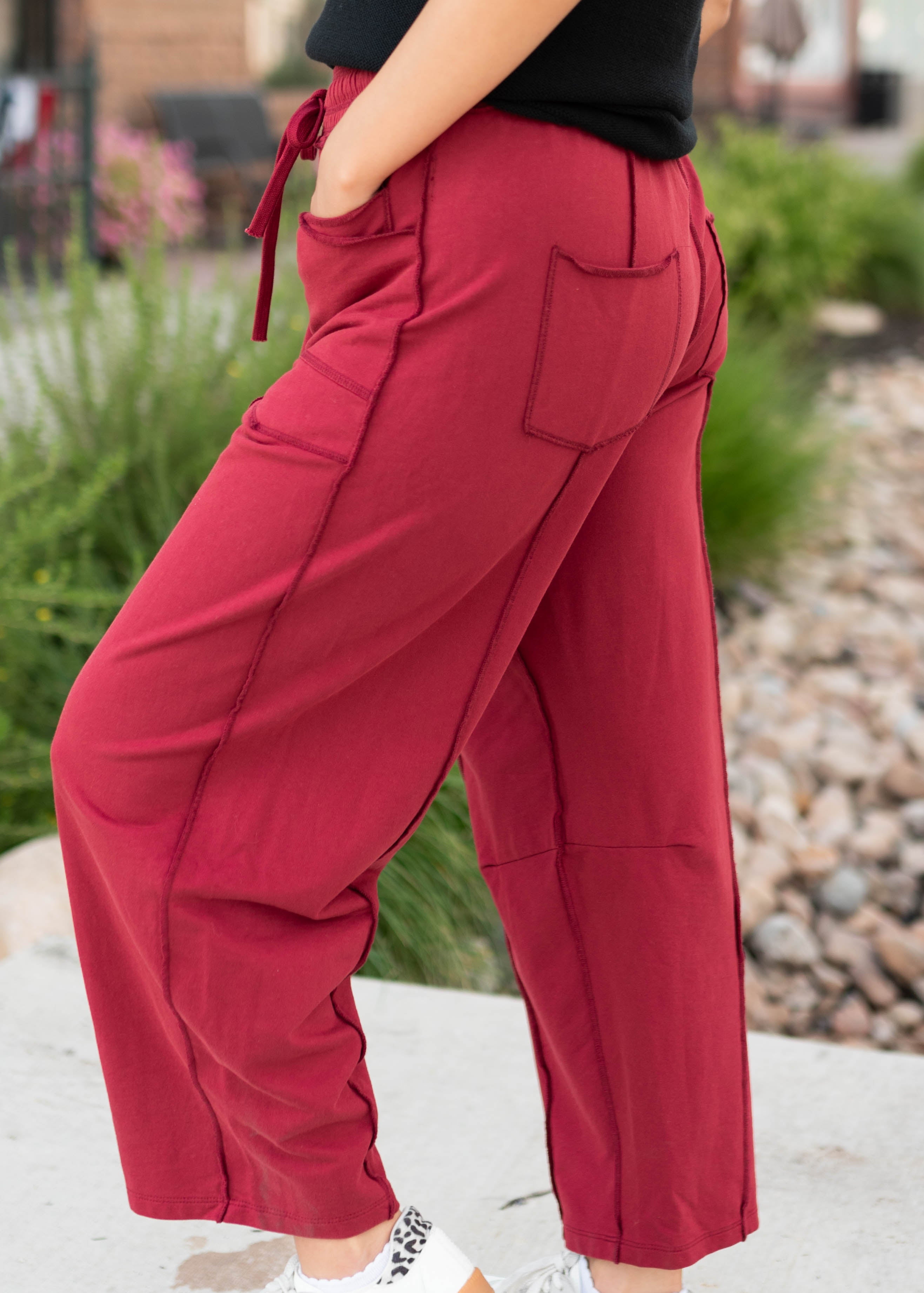 Addison Burgundy Tie Waist Barrel Pants