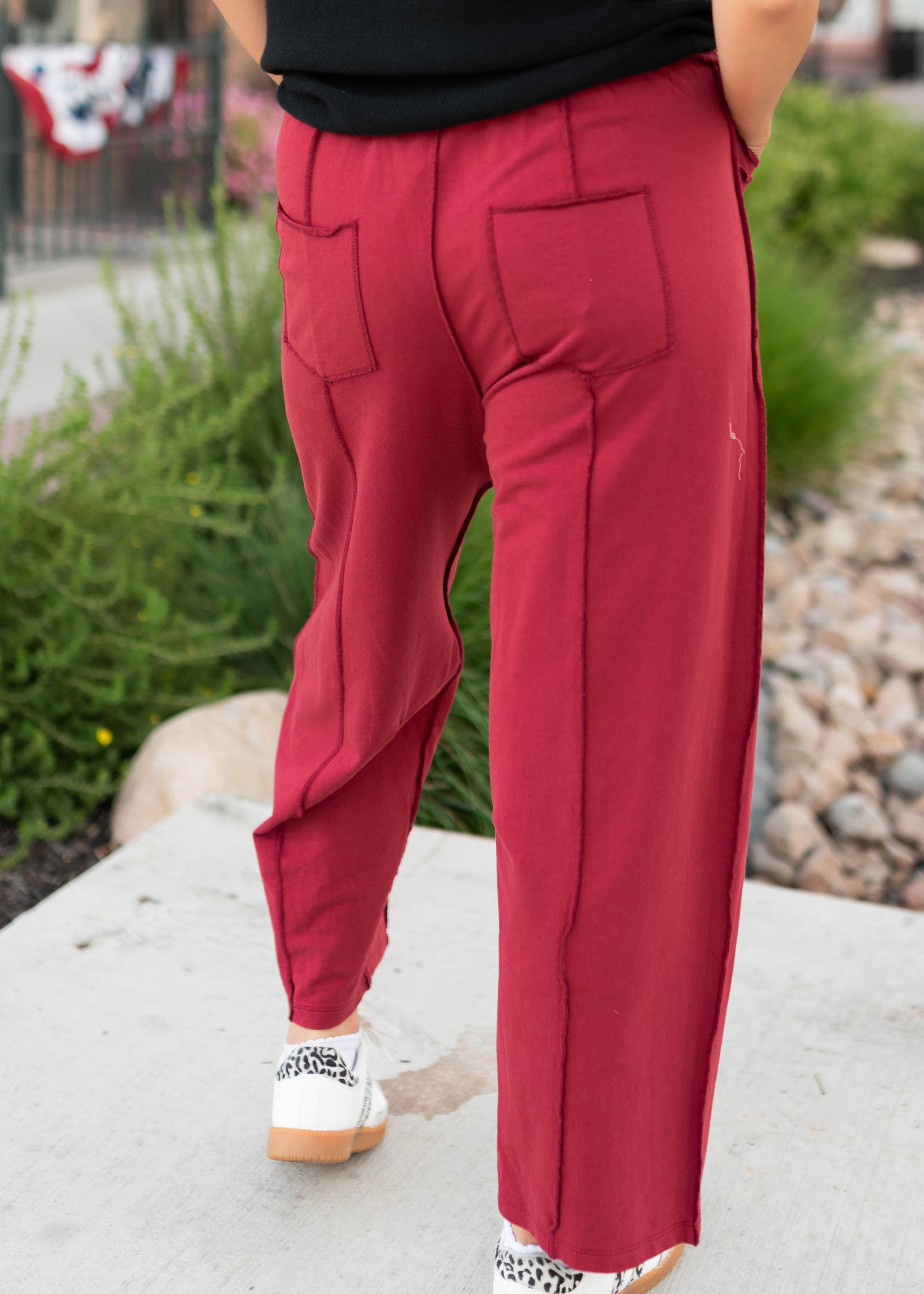 Addison Burgundy Tie Waist Barrel Pants