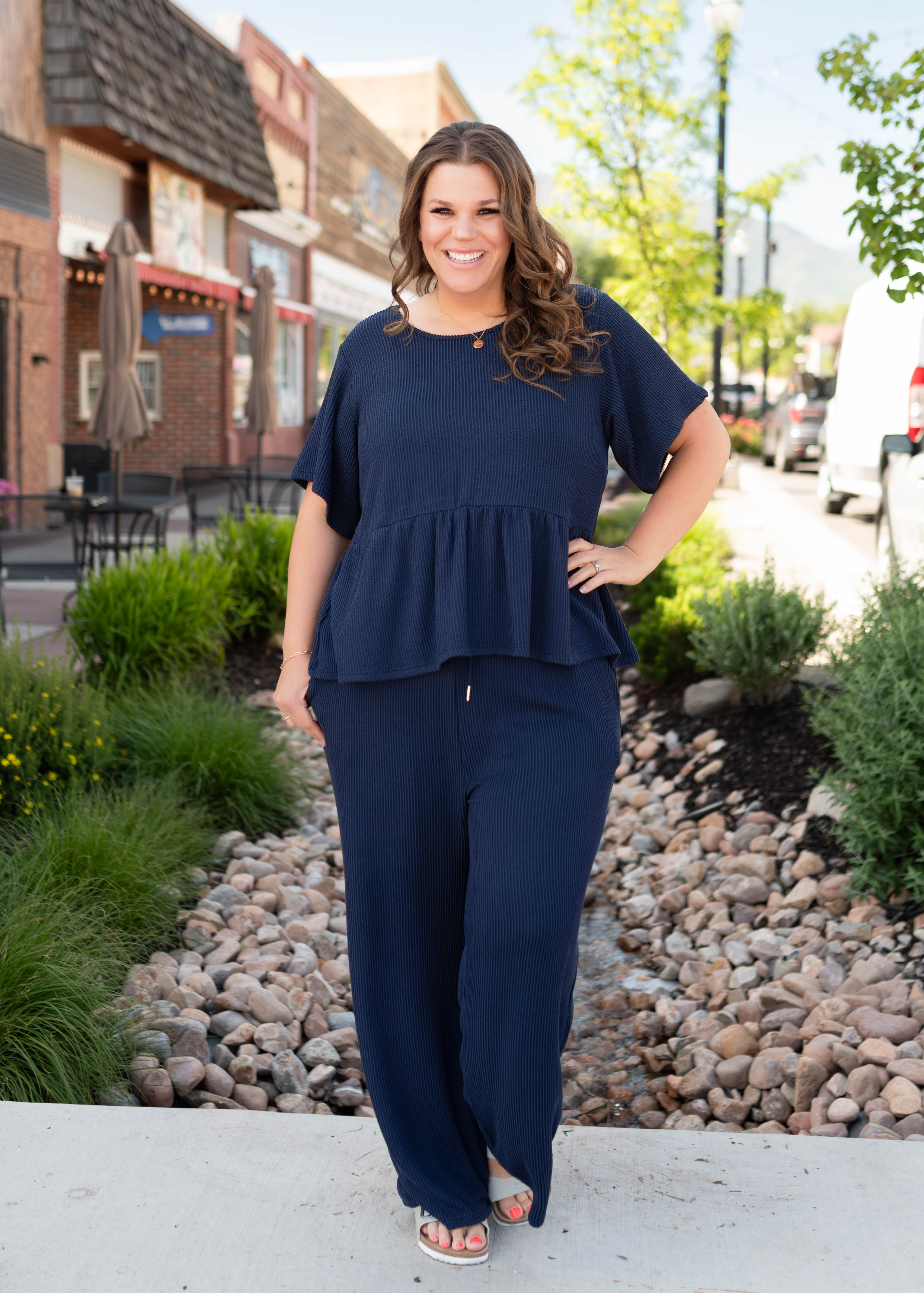 Adelina Navy Blue Textured Pants