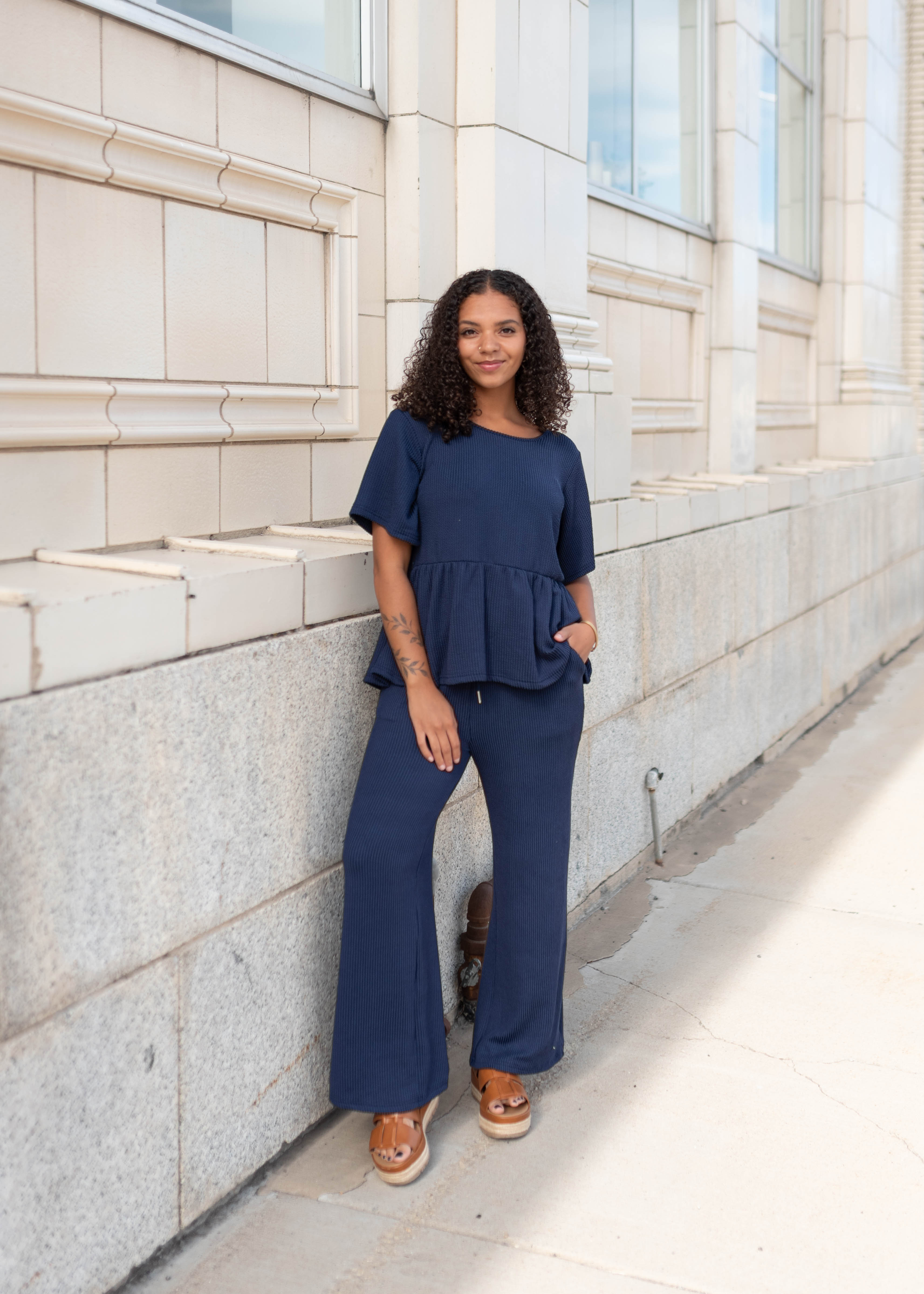 Adelina Navy Blue Textured Pants