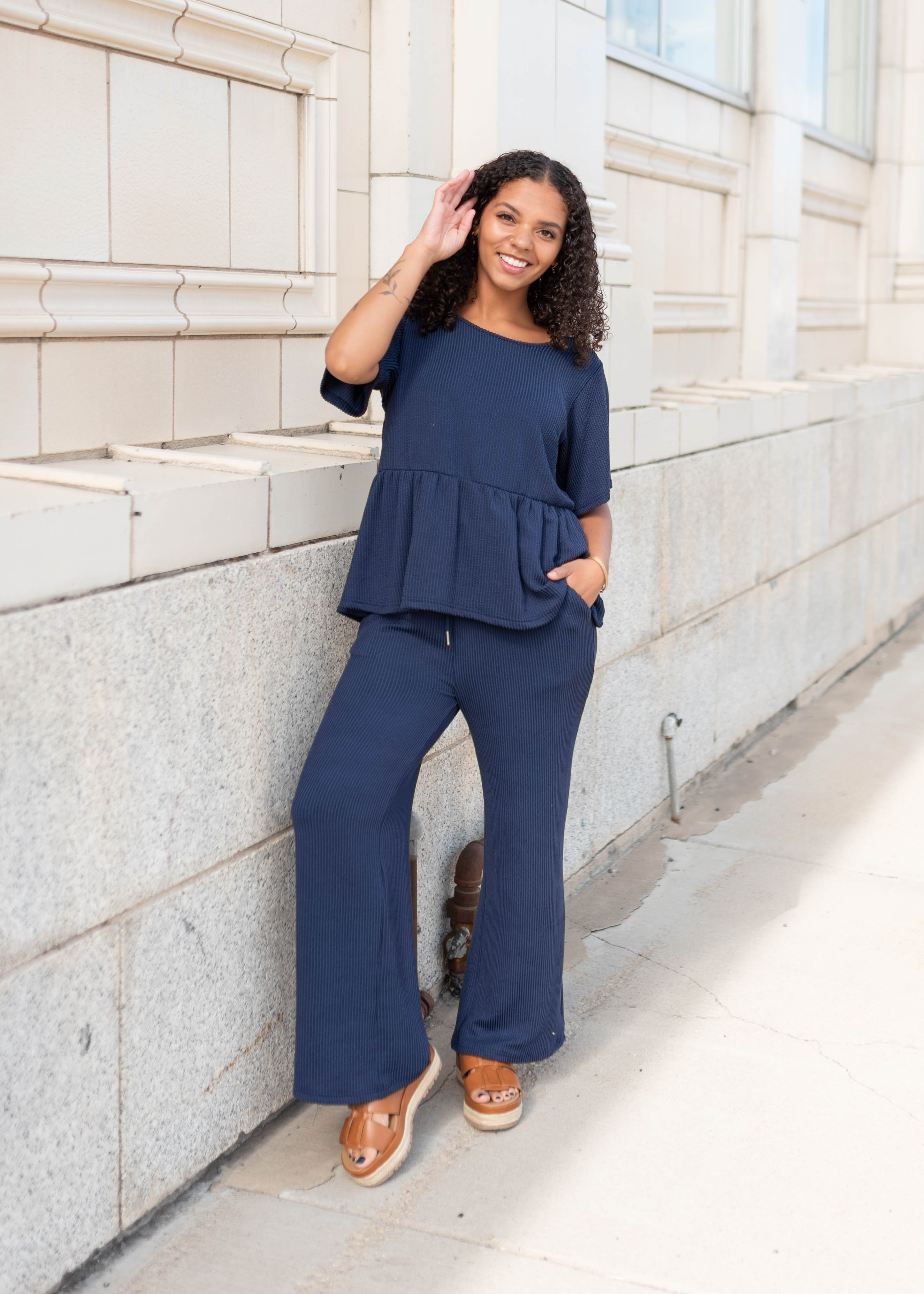 Adelina Navy Blue Textured Top
