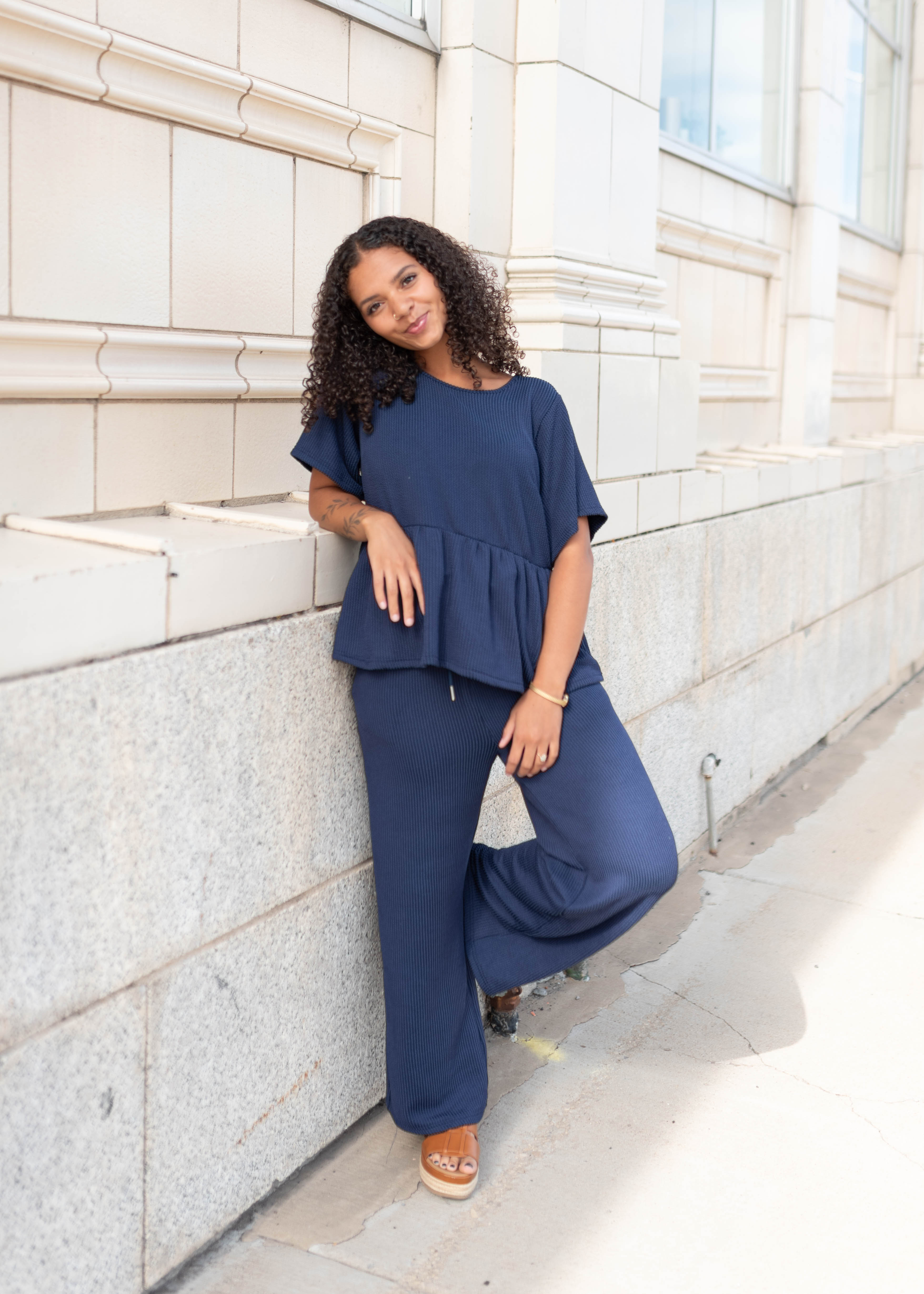 Adelina Navy Blue Textured Pants