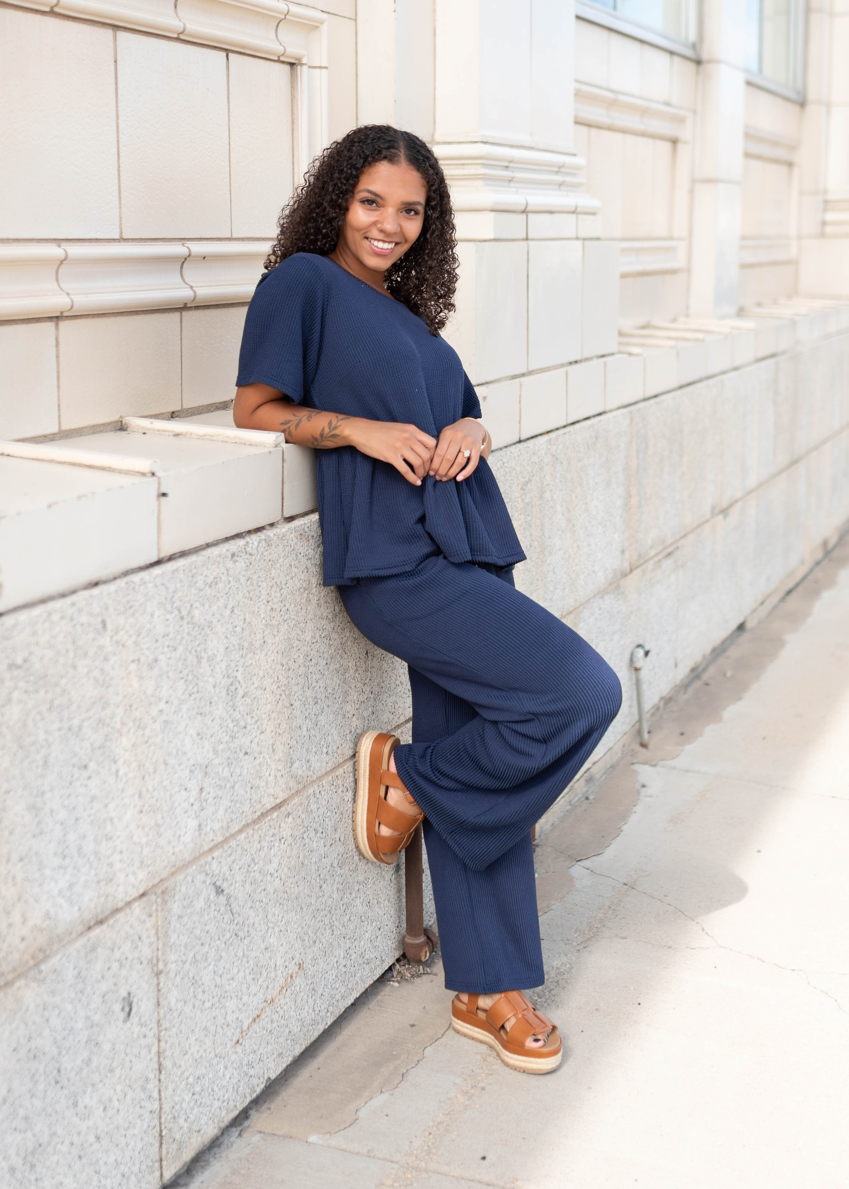 Adelina Navy Blue Textured Top