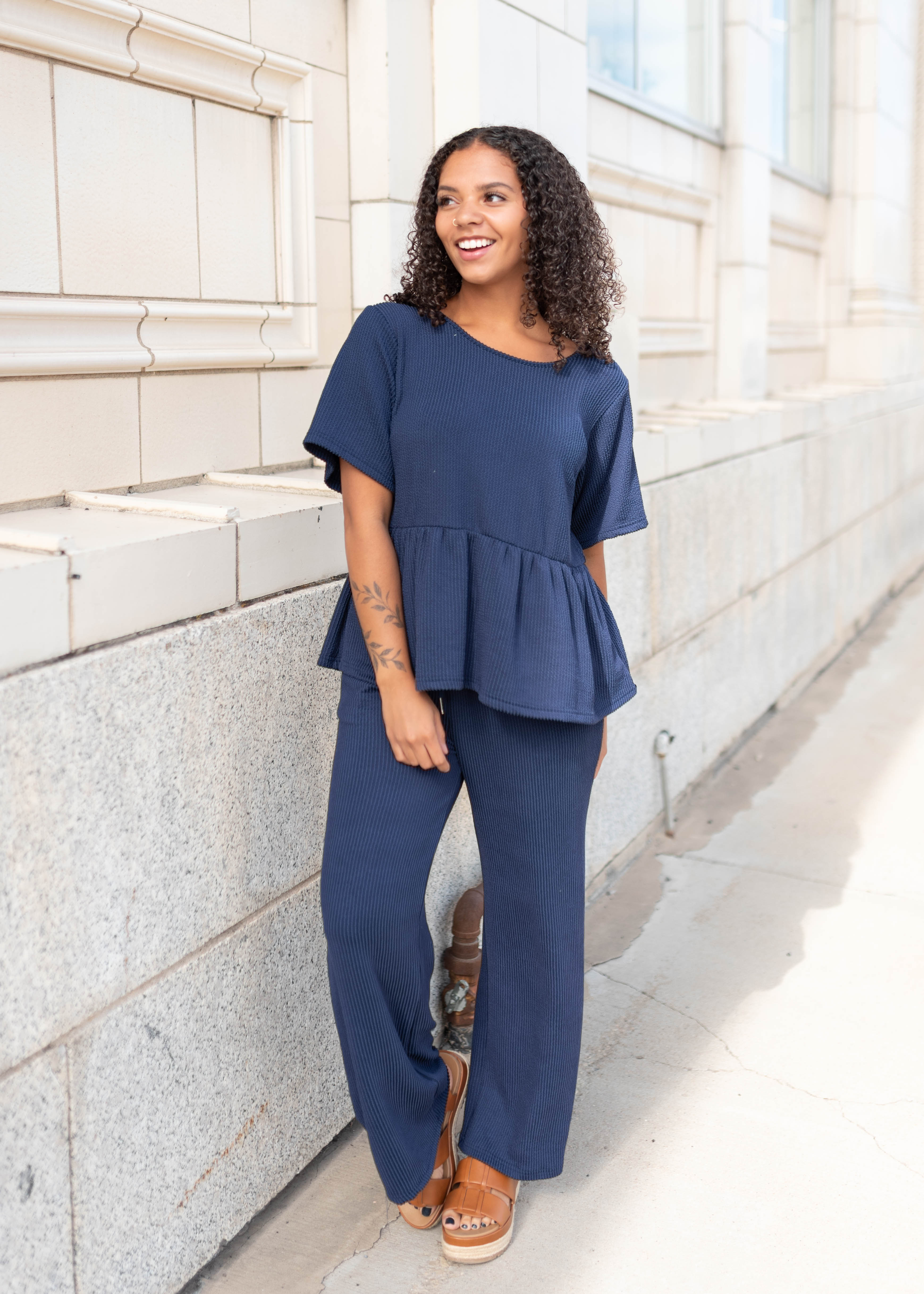 Adelina Navy Blue Textured Pants