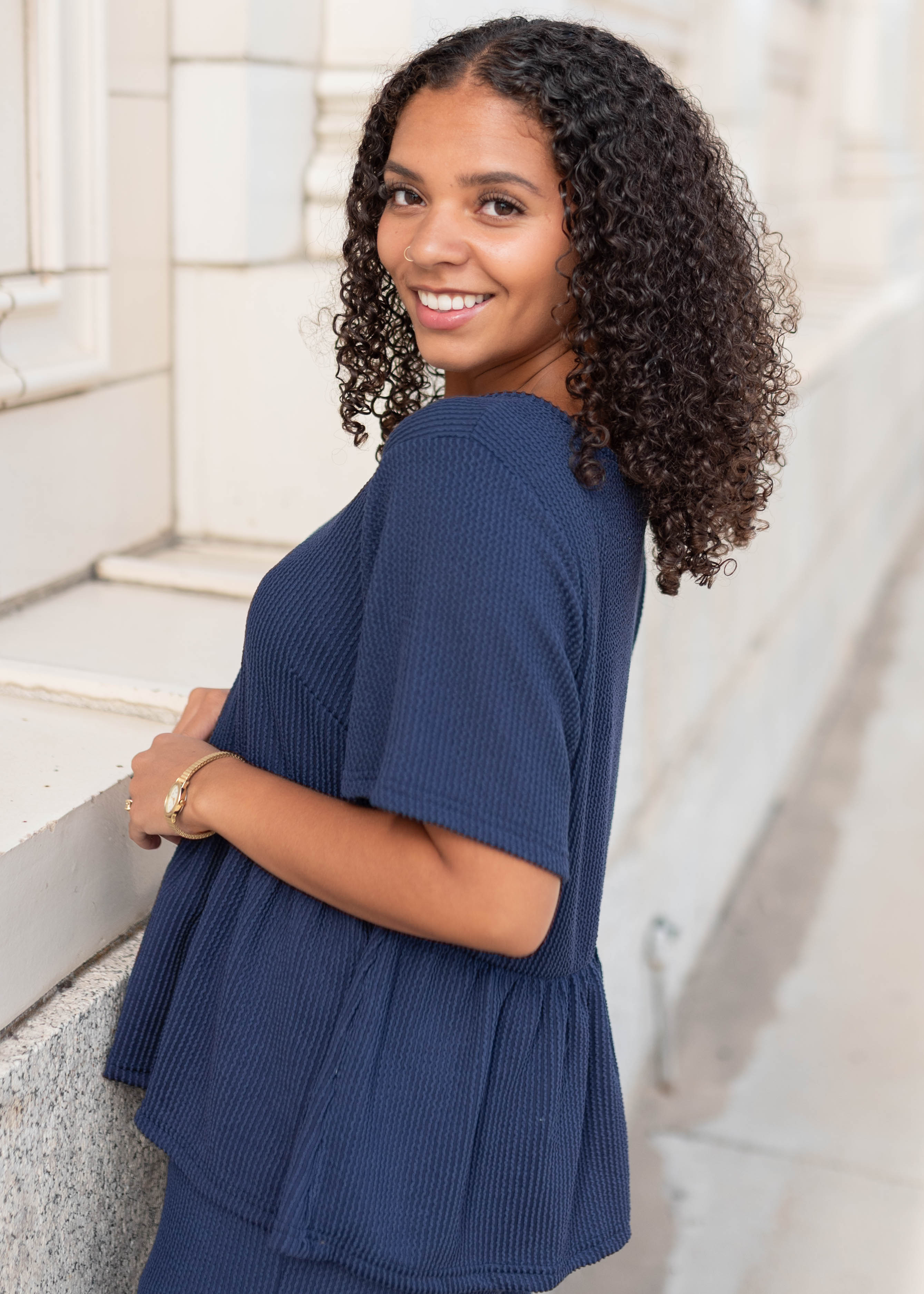 Adelina Navy Blue Textured Top