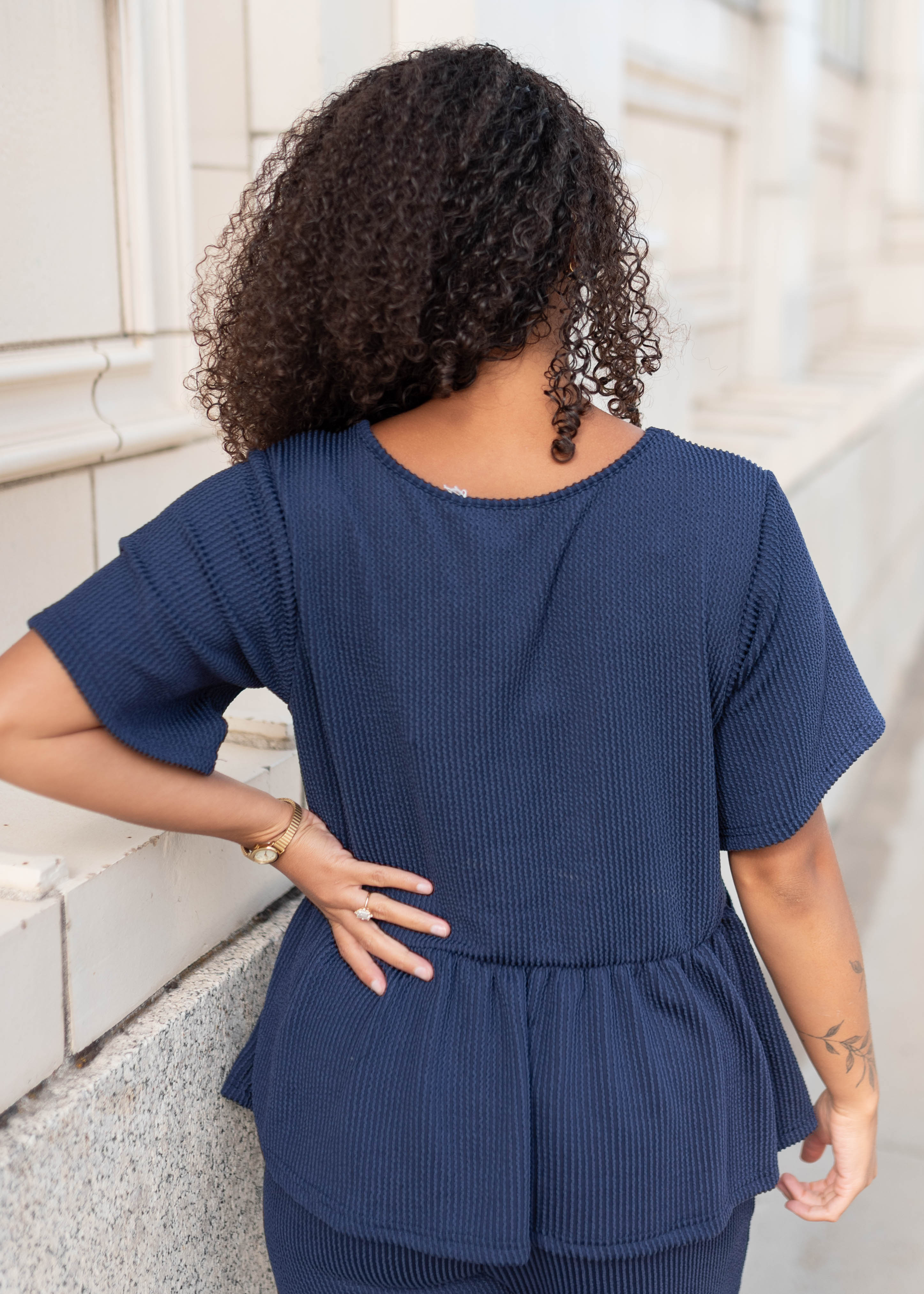 Adelina Navy Blue Textured Top