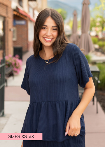 Adelina Navy Blue Textured Top