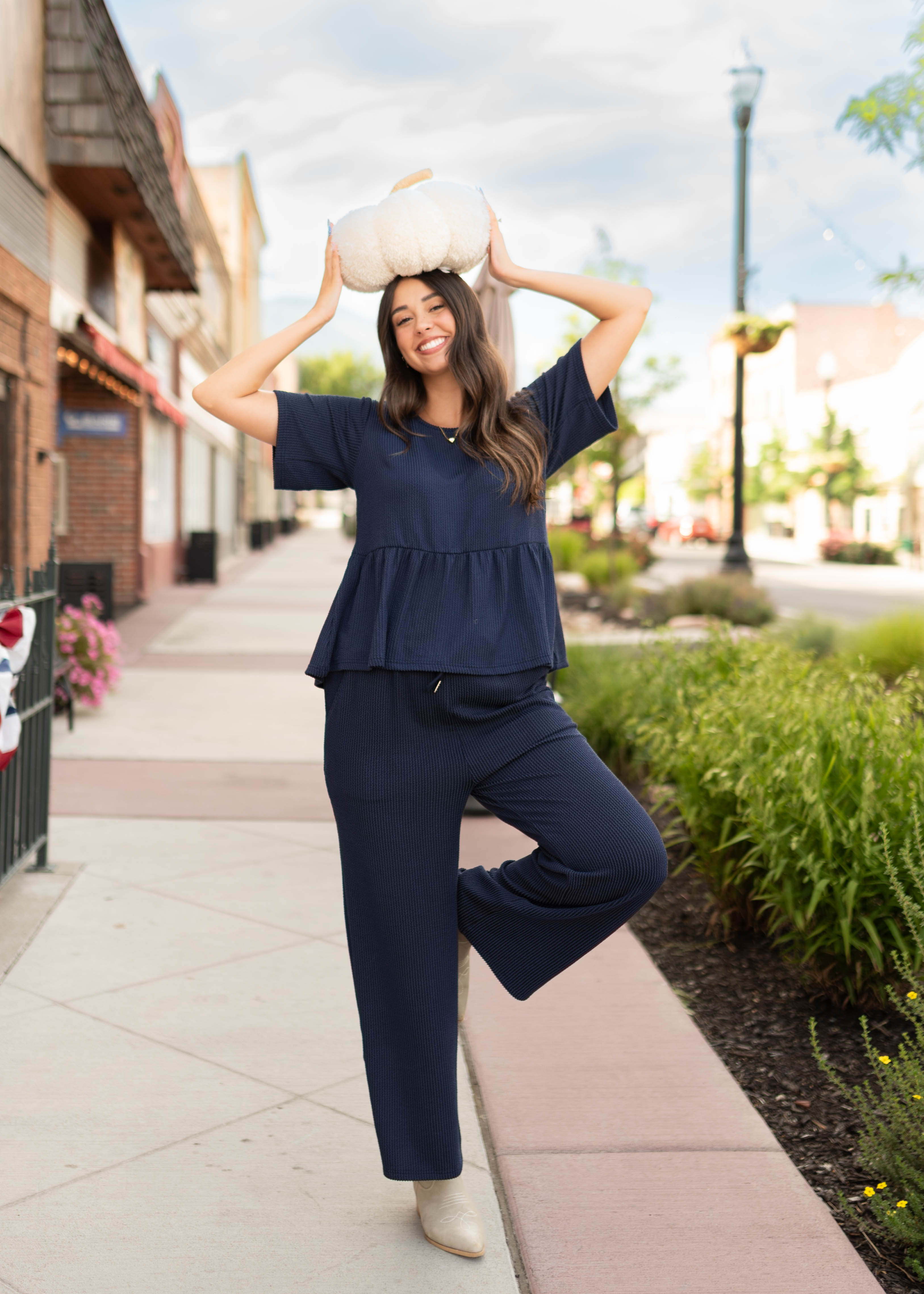 Adelina Navy Blue Textured Top