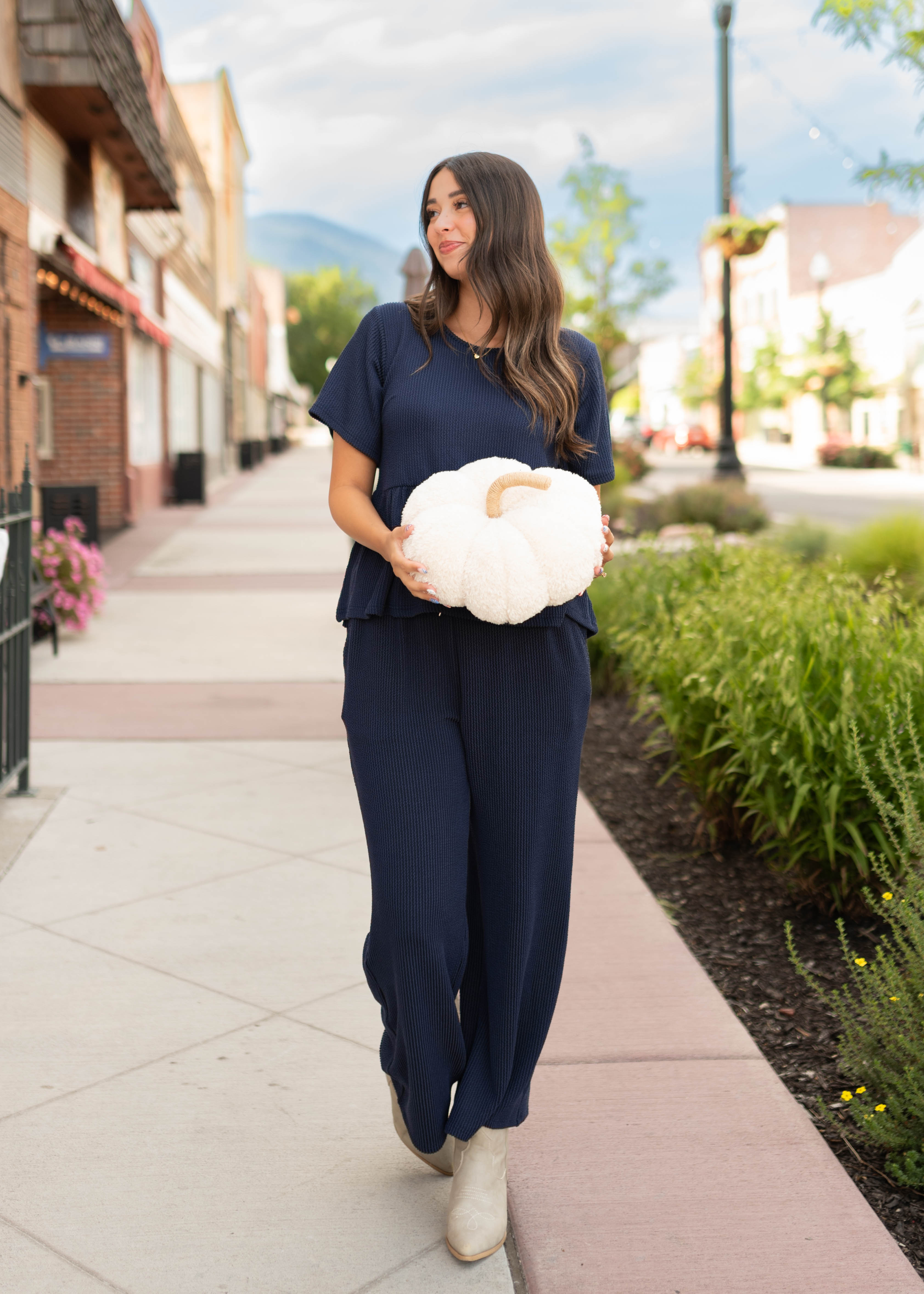 Adelina Navy Blue Textured Pants