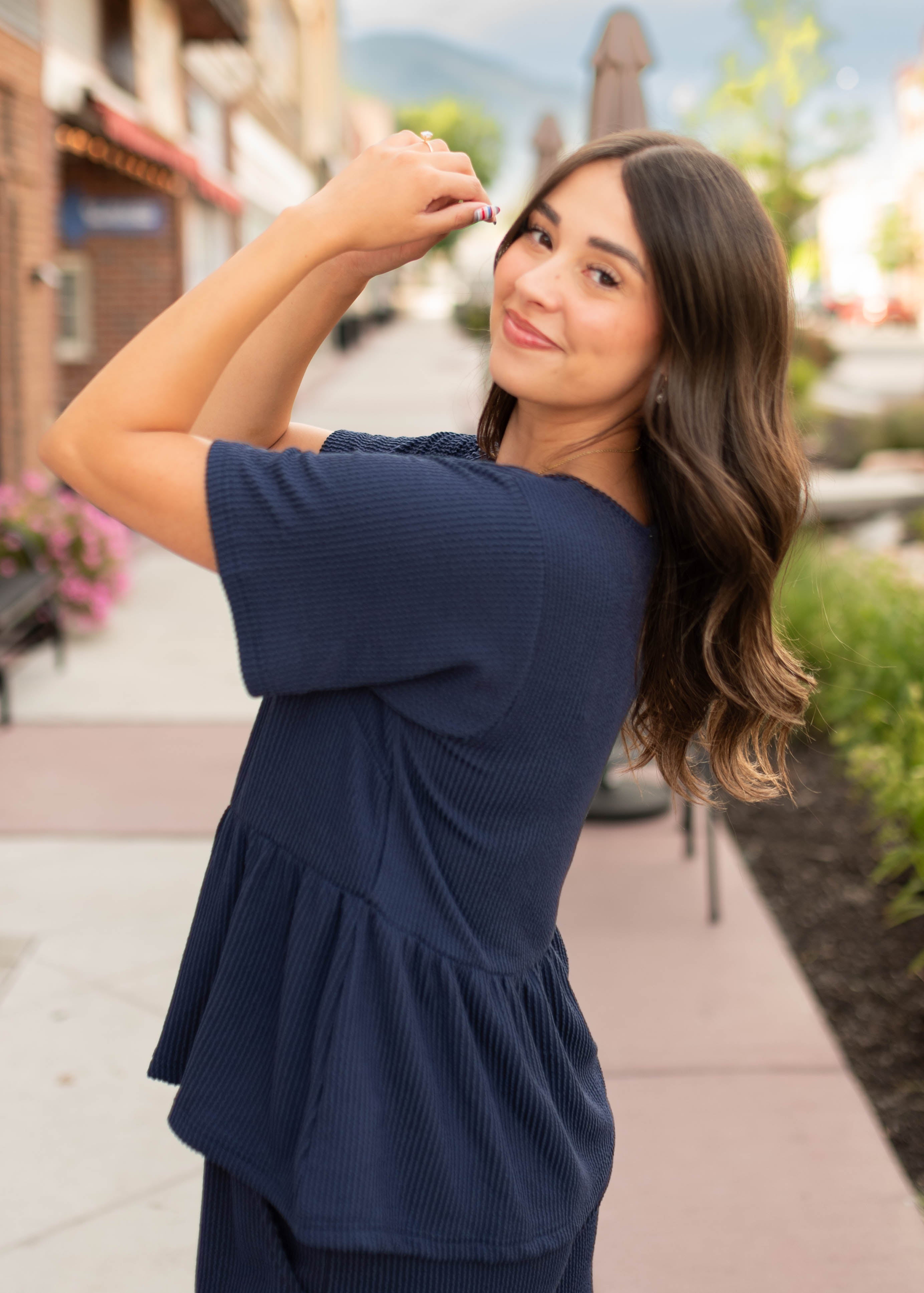 Adelina Navy Blue Textured Top