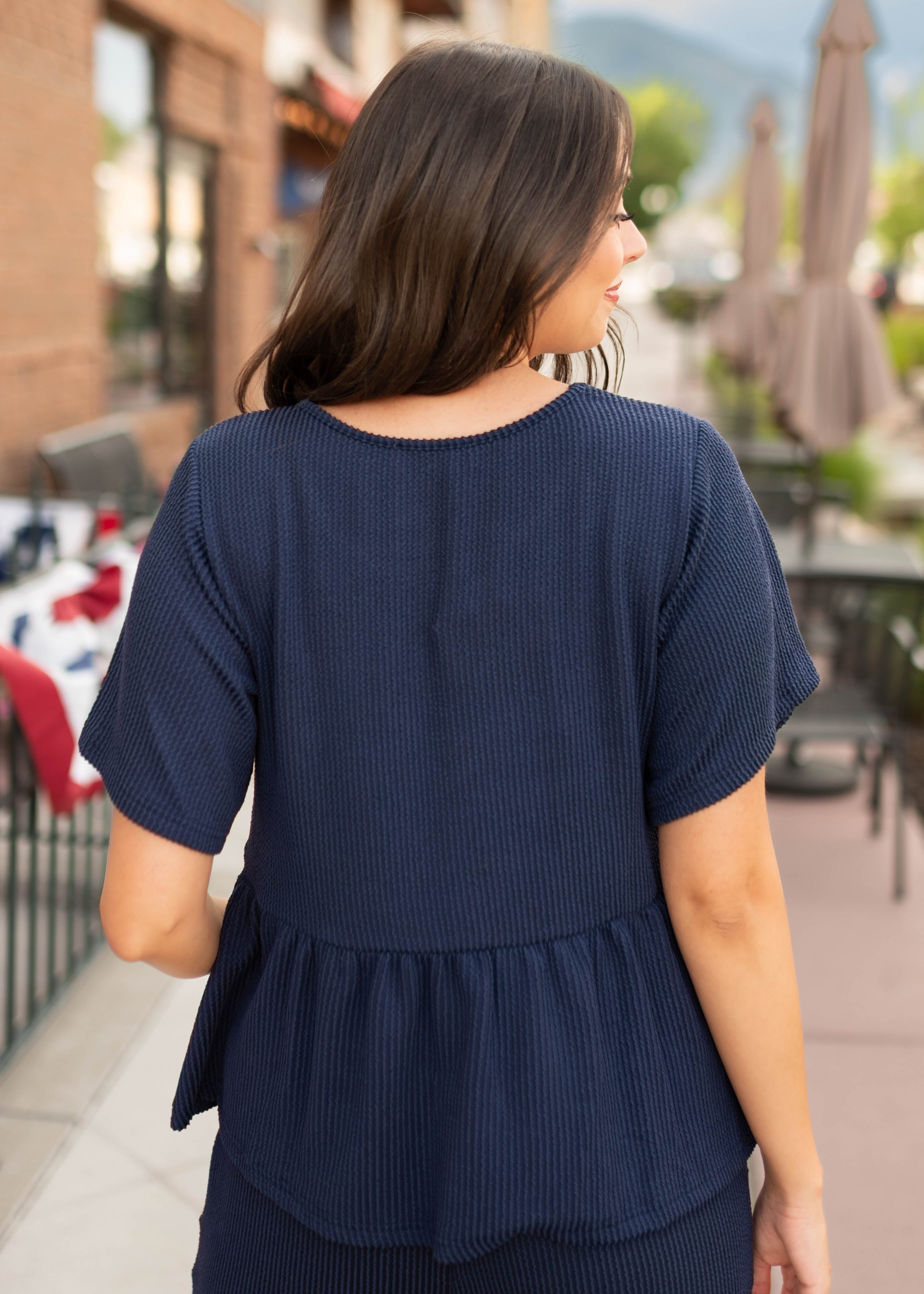 Adelina Navy Blue Textured Top