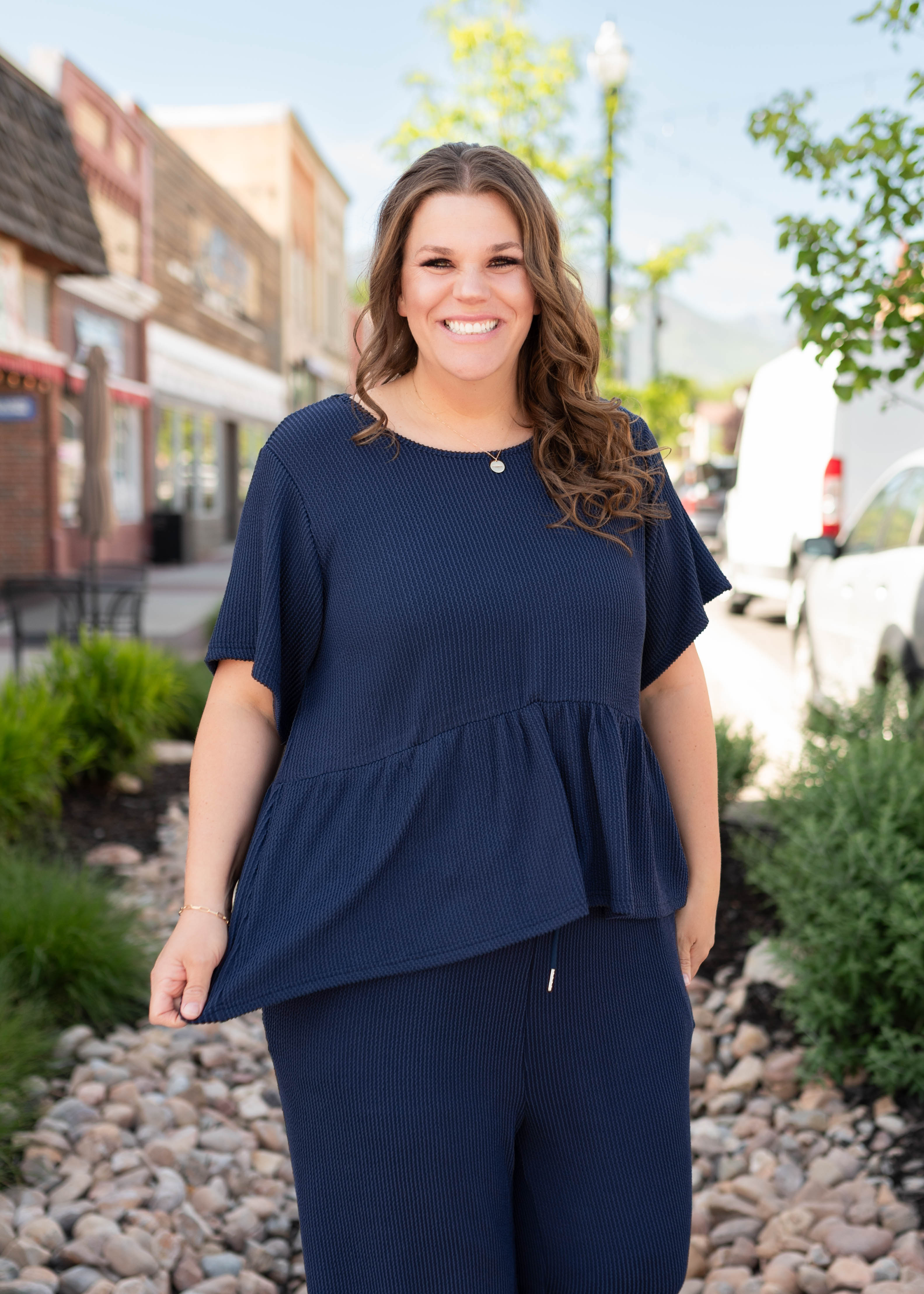 Adelina Navy Blue Textured Top