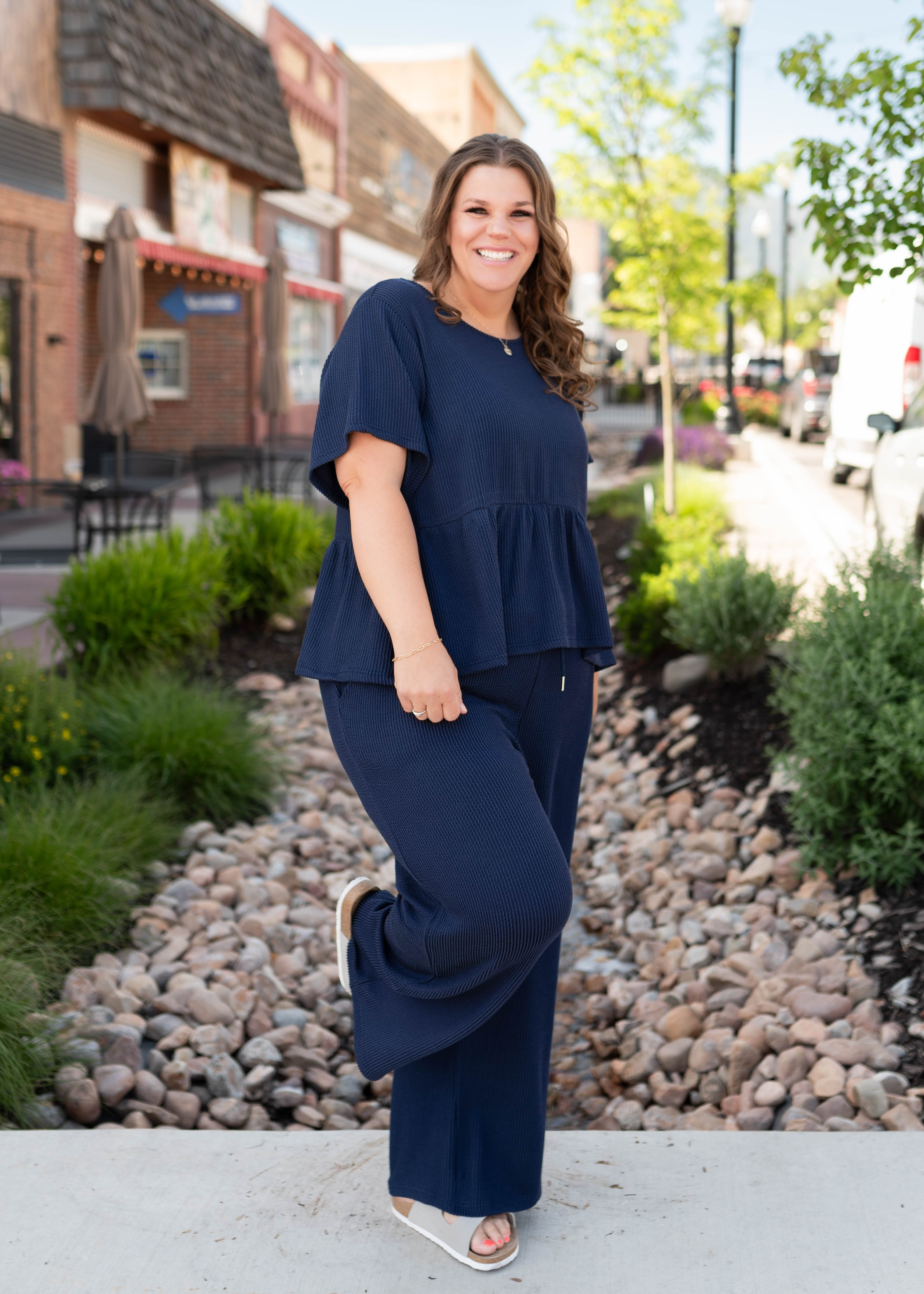 Adelina Navy Blue Textured Top
