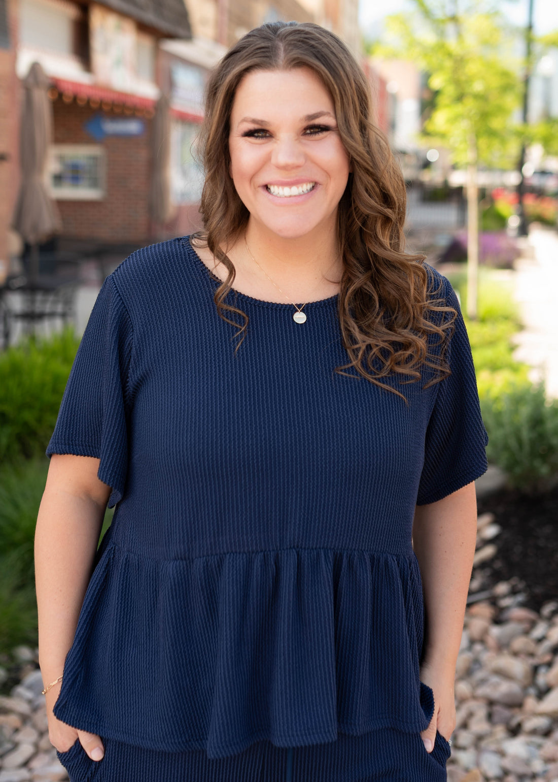 Adelina Navy Blue Textured Top