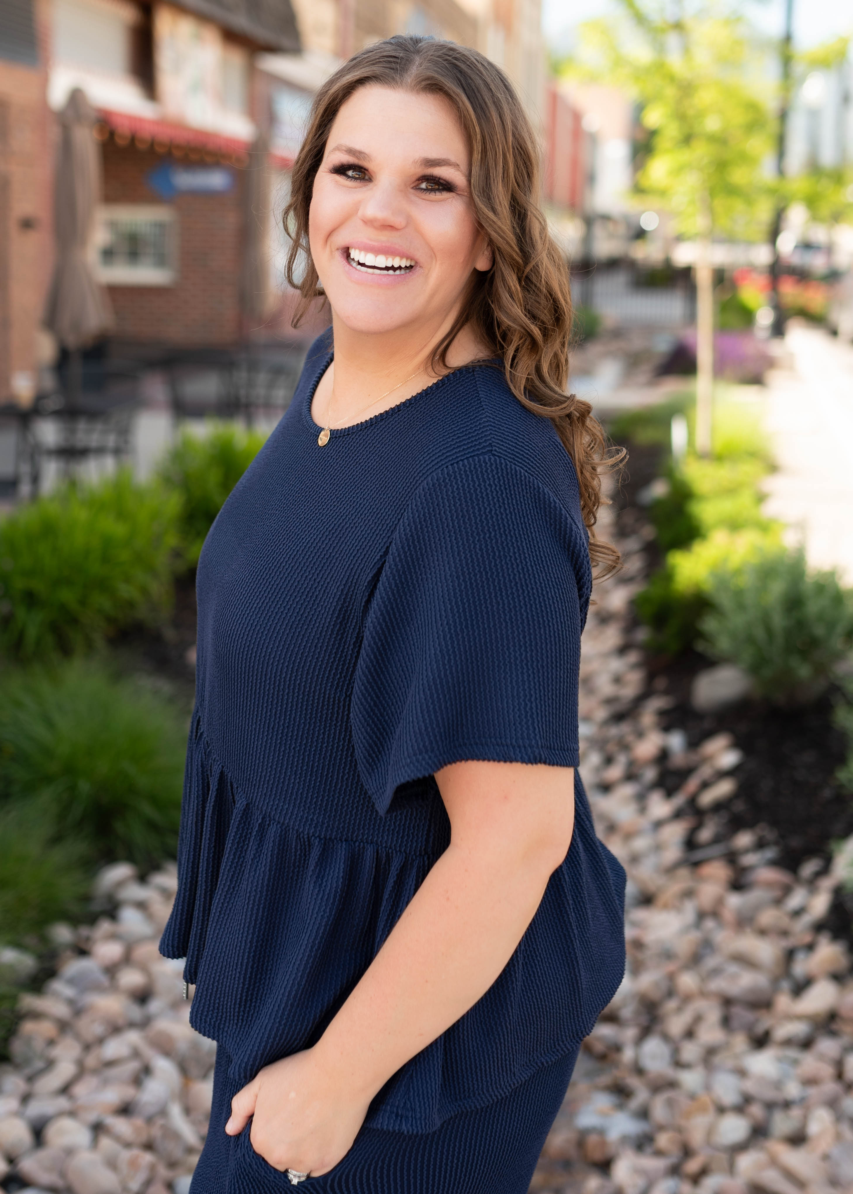 Adelina Navy Blue Textured Top