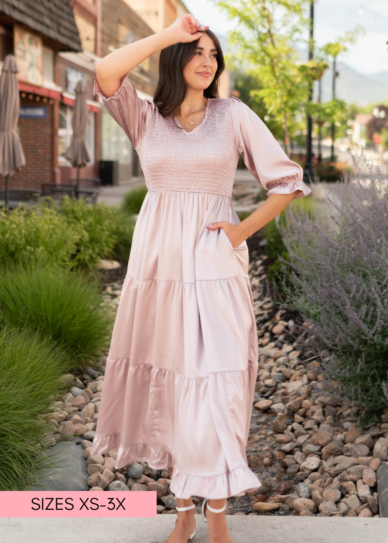 Adeline Vintage Blush Satin Dress