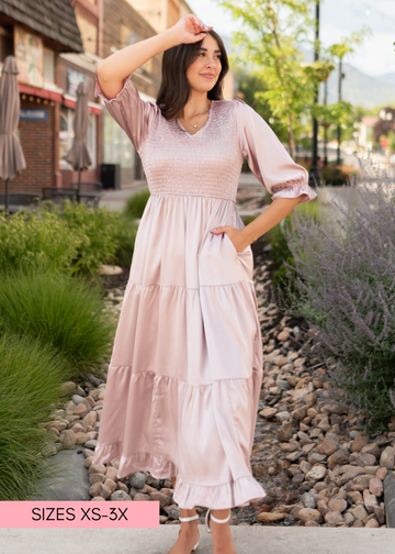 Adeline Vintage Blush Satin Dress