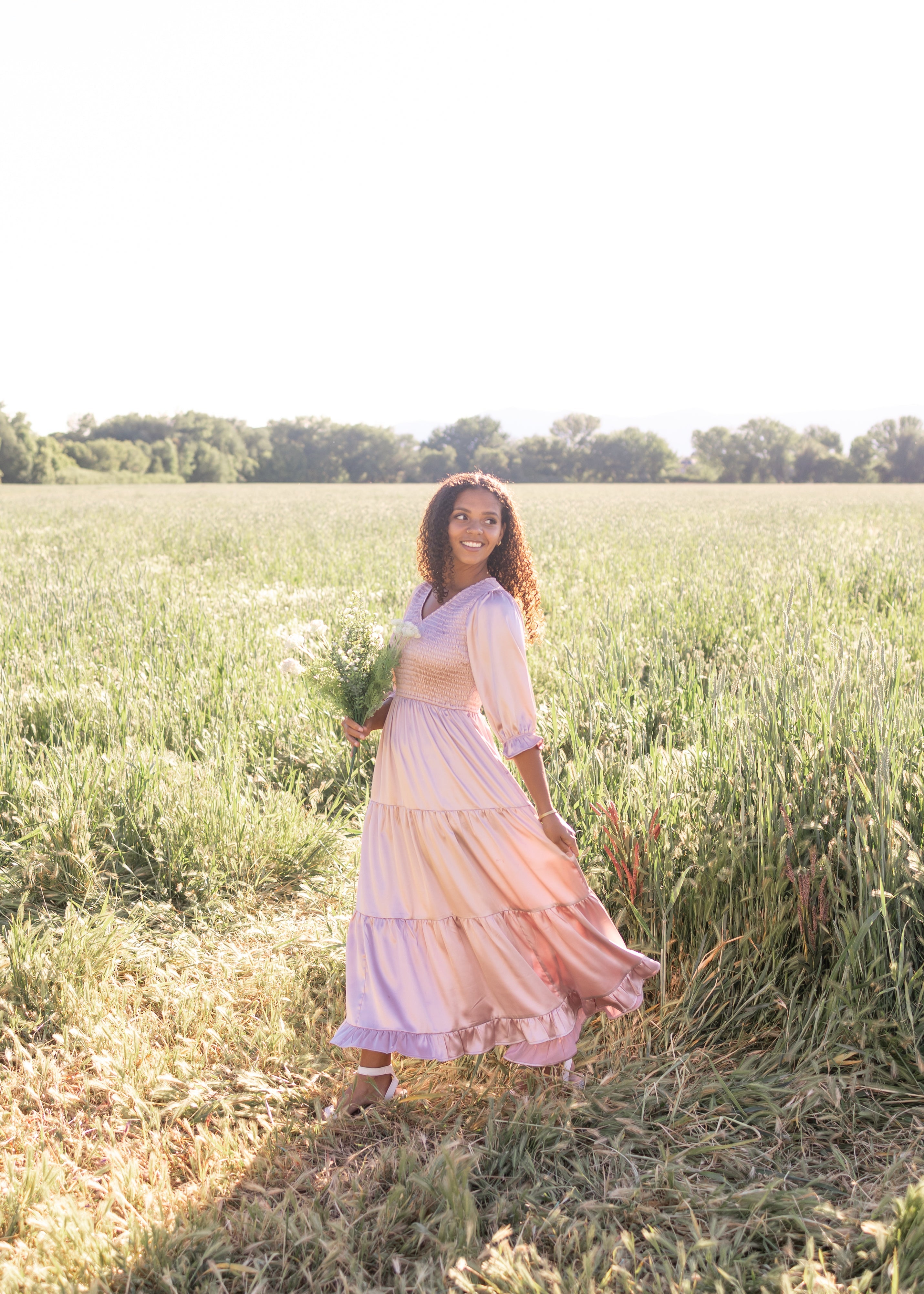 Adeline Vintage Blush Satin Dress