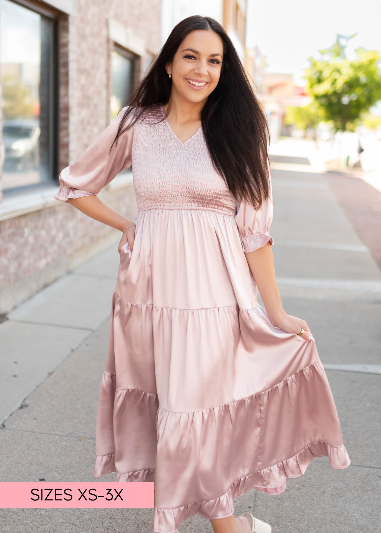 Adeline Vintage Blush Satin Dress