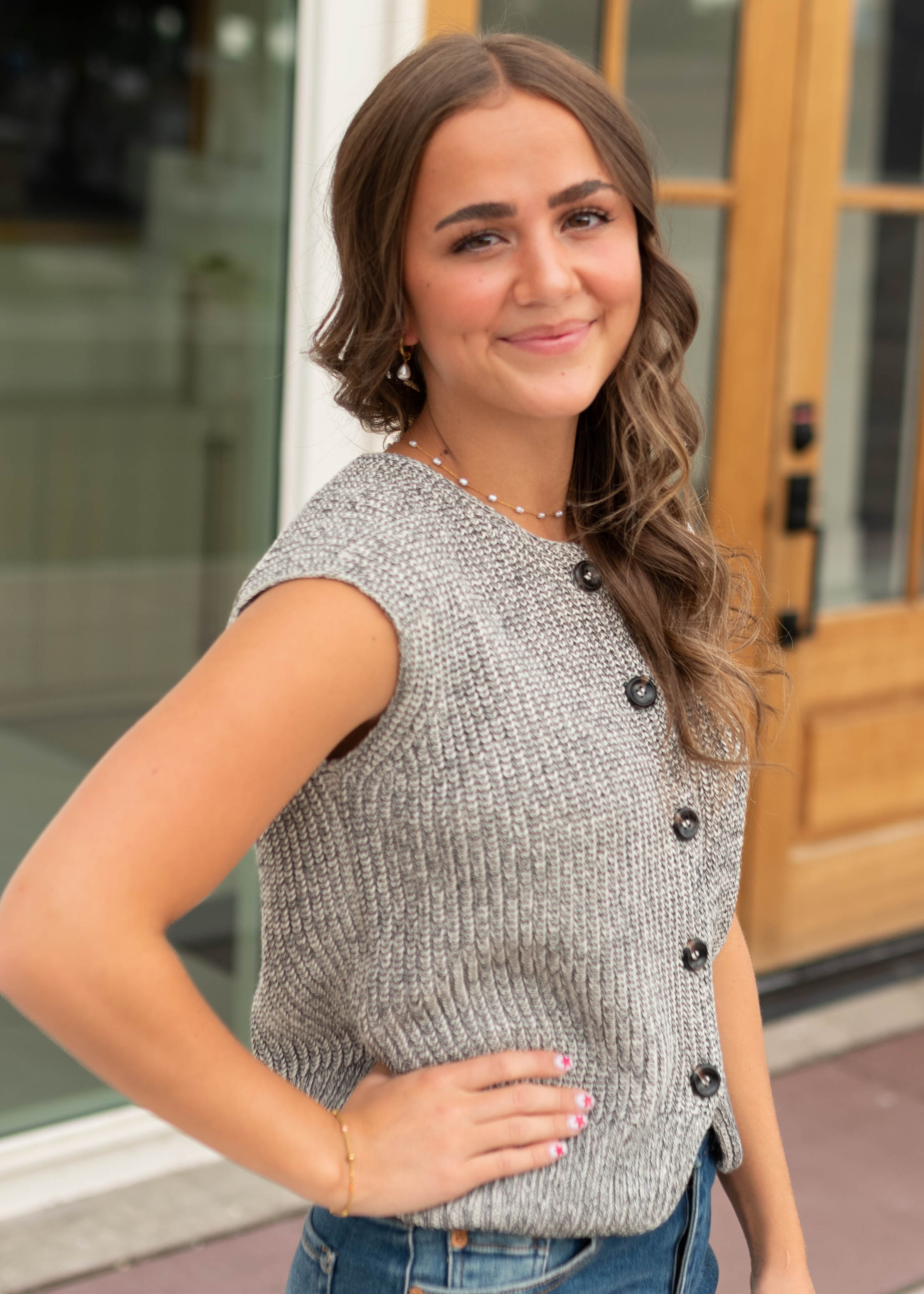 Allison Dark Grey Knit Sweater Vest