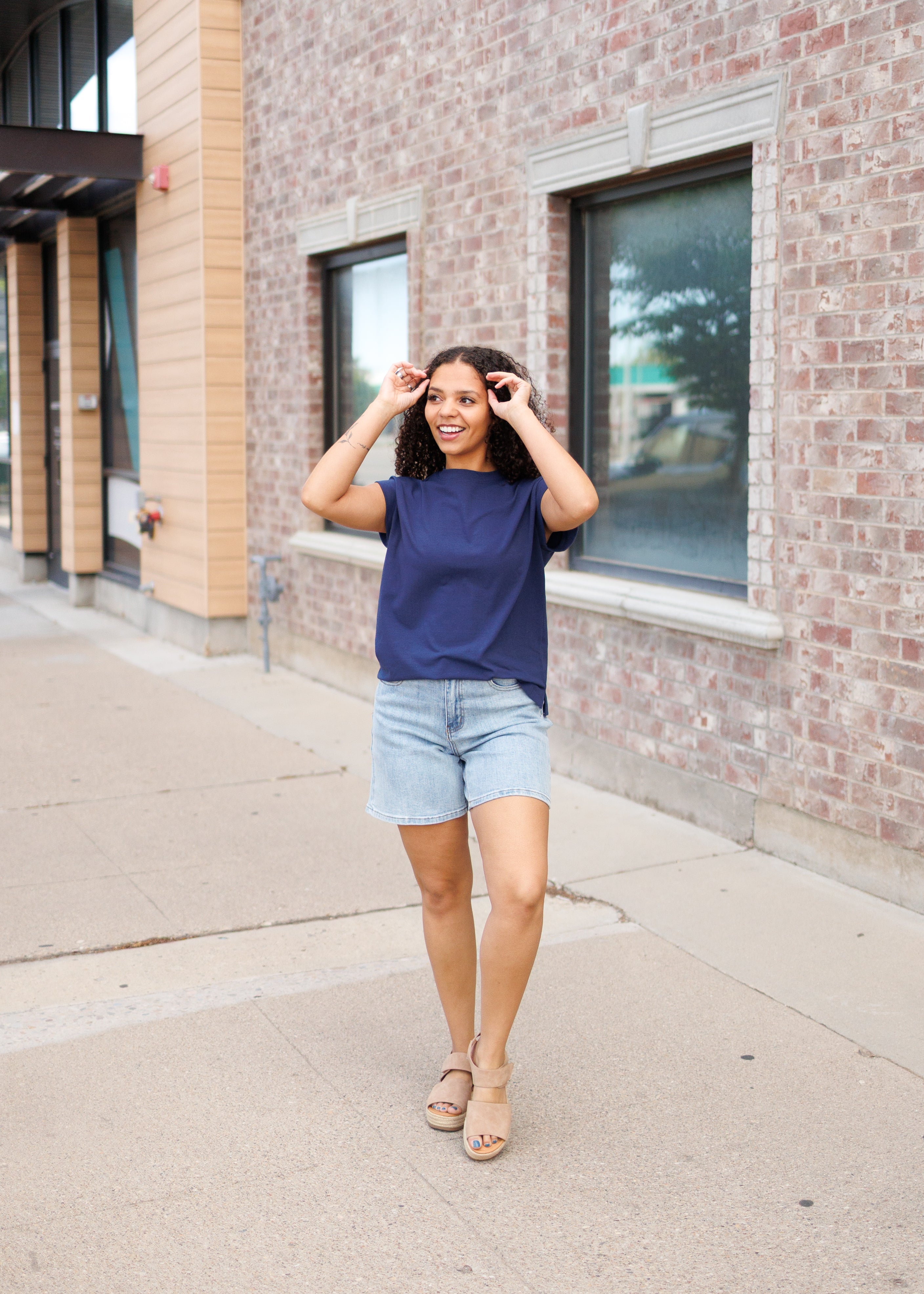 Ana Navy Cap Sleeve Top