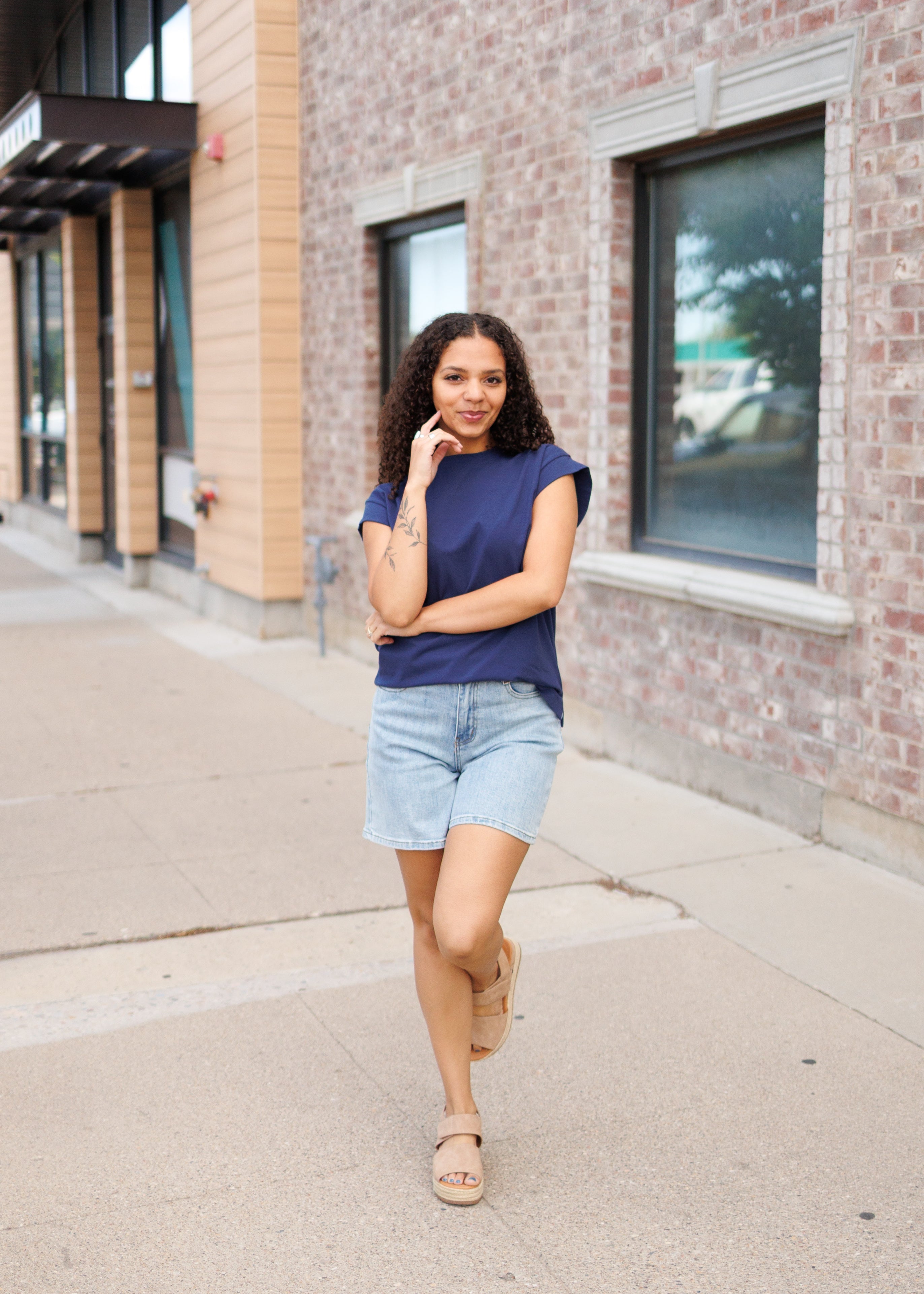 Ana Navy Cap Sleeve Top